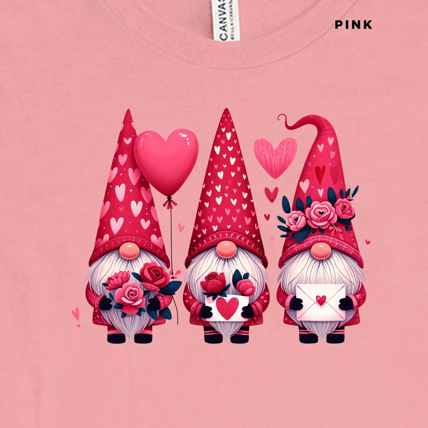 a group of adorable valentines day gnomes on a shirt