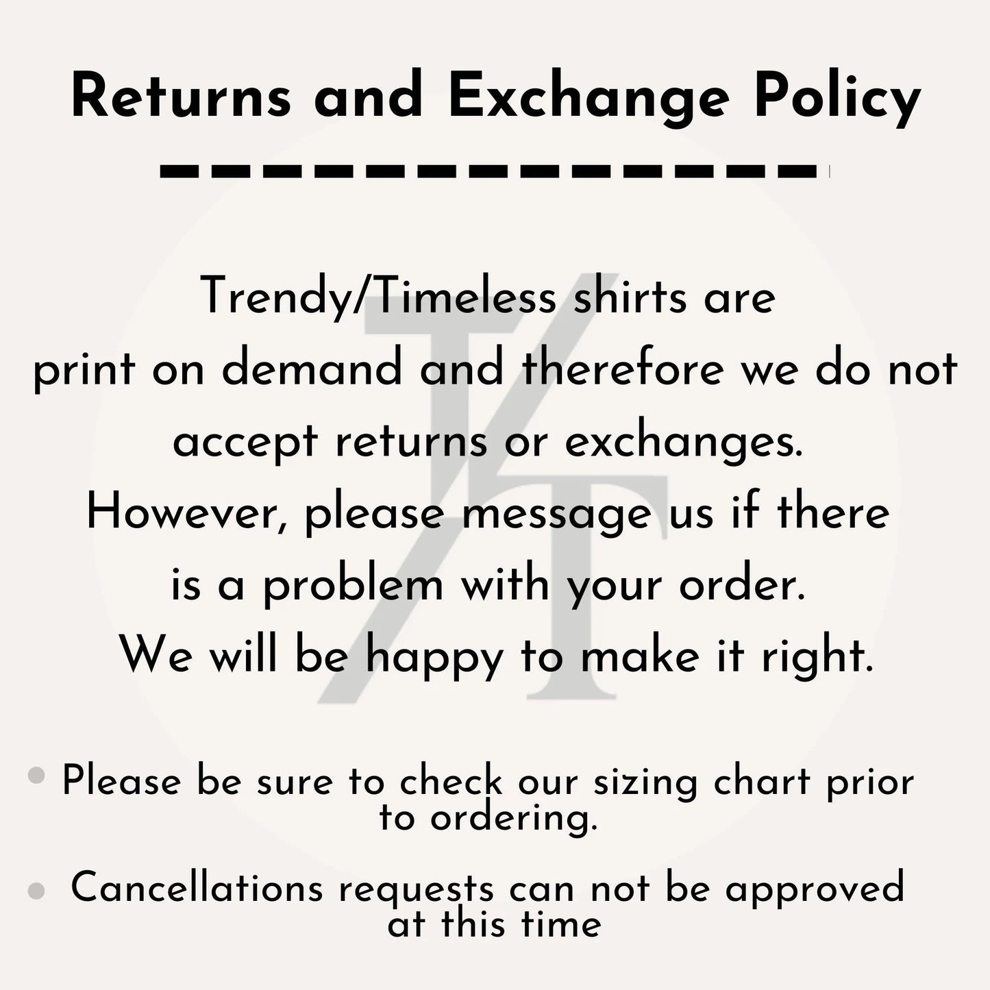 a poster with a quote about returns and exchange policy,