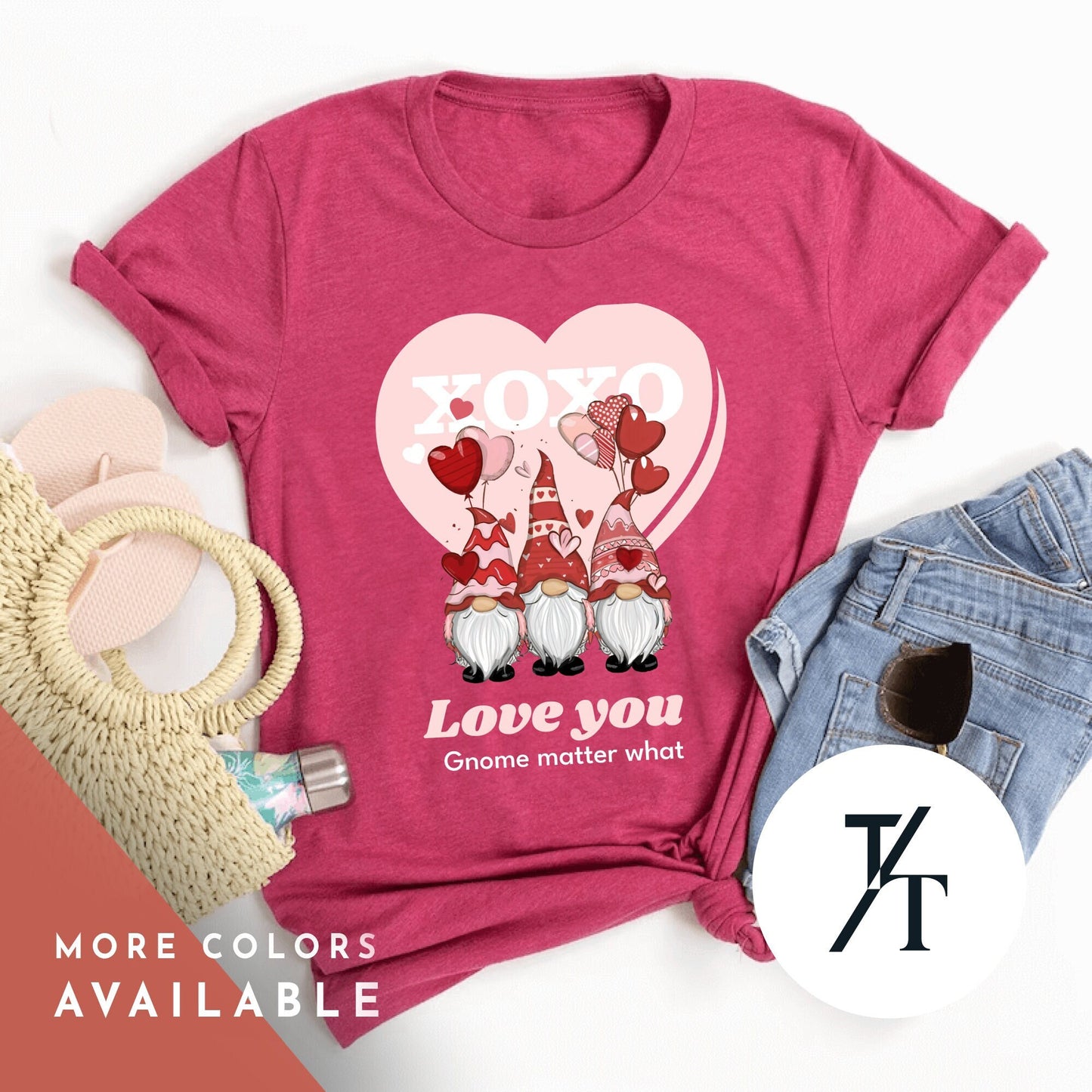 a group of adorable valentine''s day gnomes on a shirt, Love You Gnome Matter What | Valentine'S Day Gnomes Shirt | Valentine Gift | Gnome Heart Shirt | Valentines Shirt | pink gnome | Love shirt
