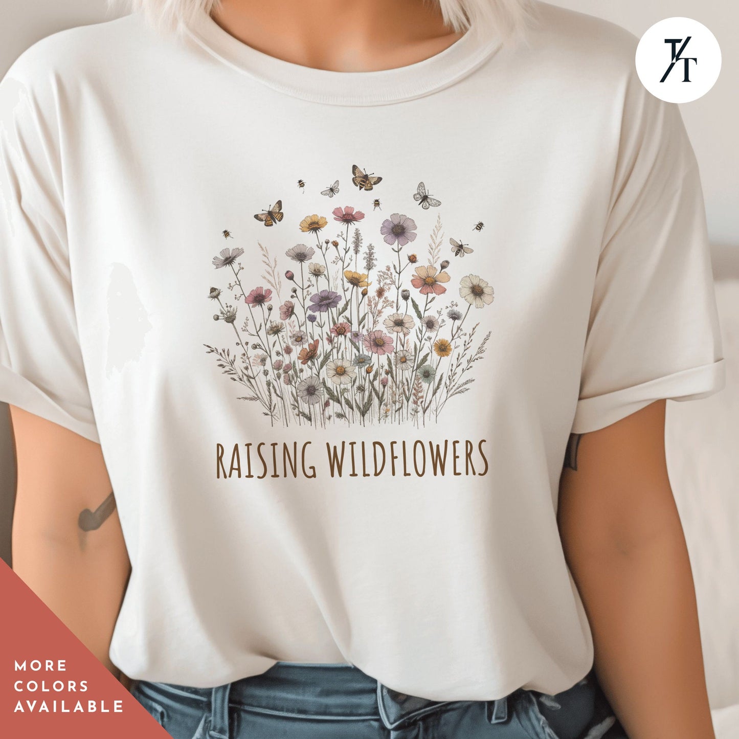 Boho Wildflower Shirt - Gift For Her, Vintage Floral, Wild Horses, Bestseller Botanical Cottagecore Tee, Oversized