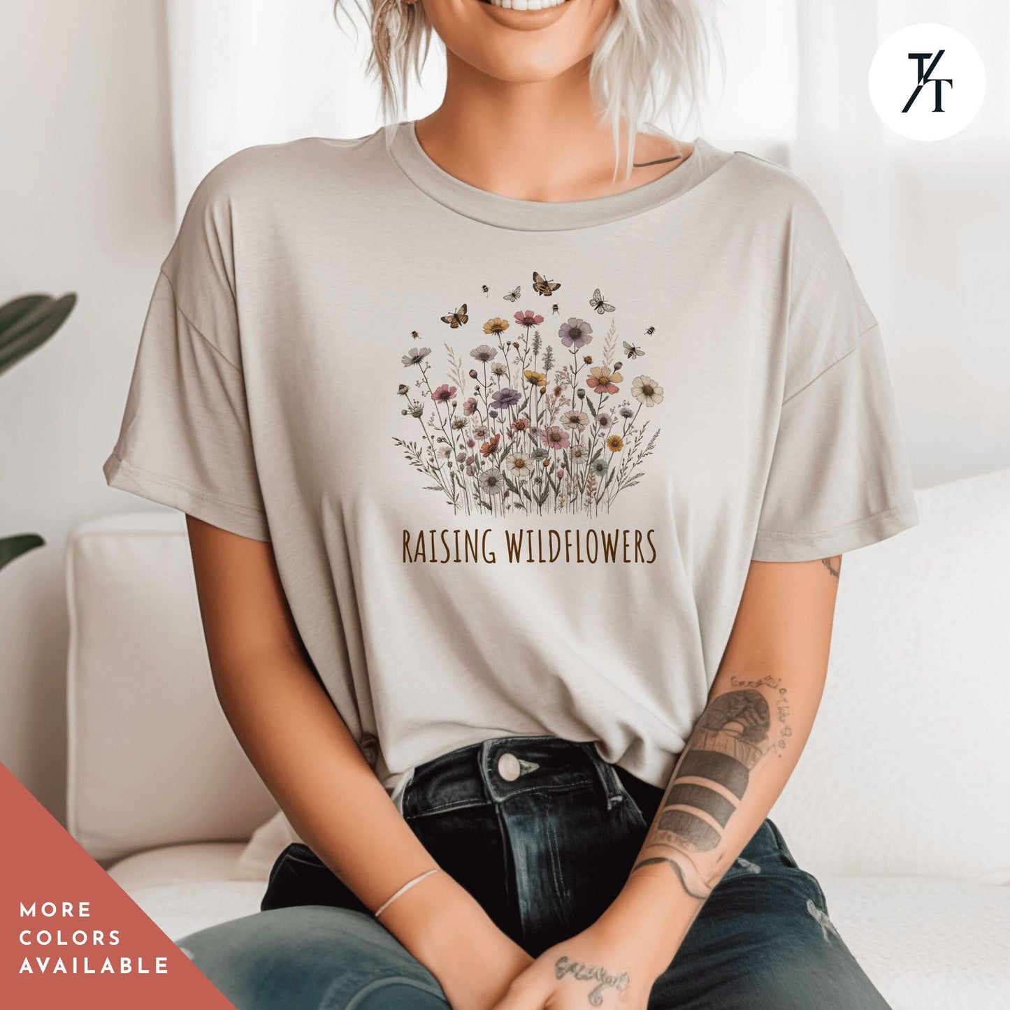 Boho Wildflower Shirt - Gift For Her, Vintage Floral, Wild Horses, Bestseller Botanical Cottagecore Tee, Oversized