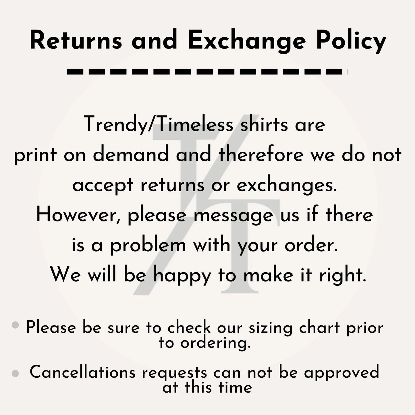 a poster with a quote about returns and exchange policy