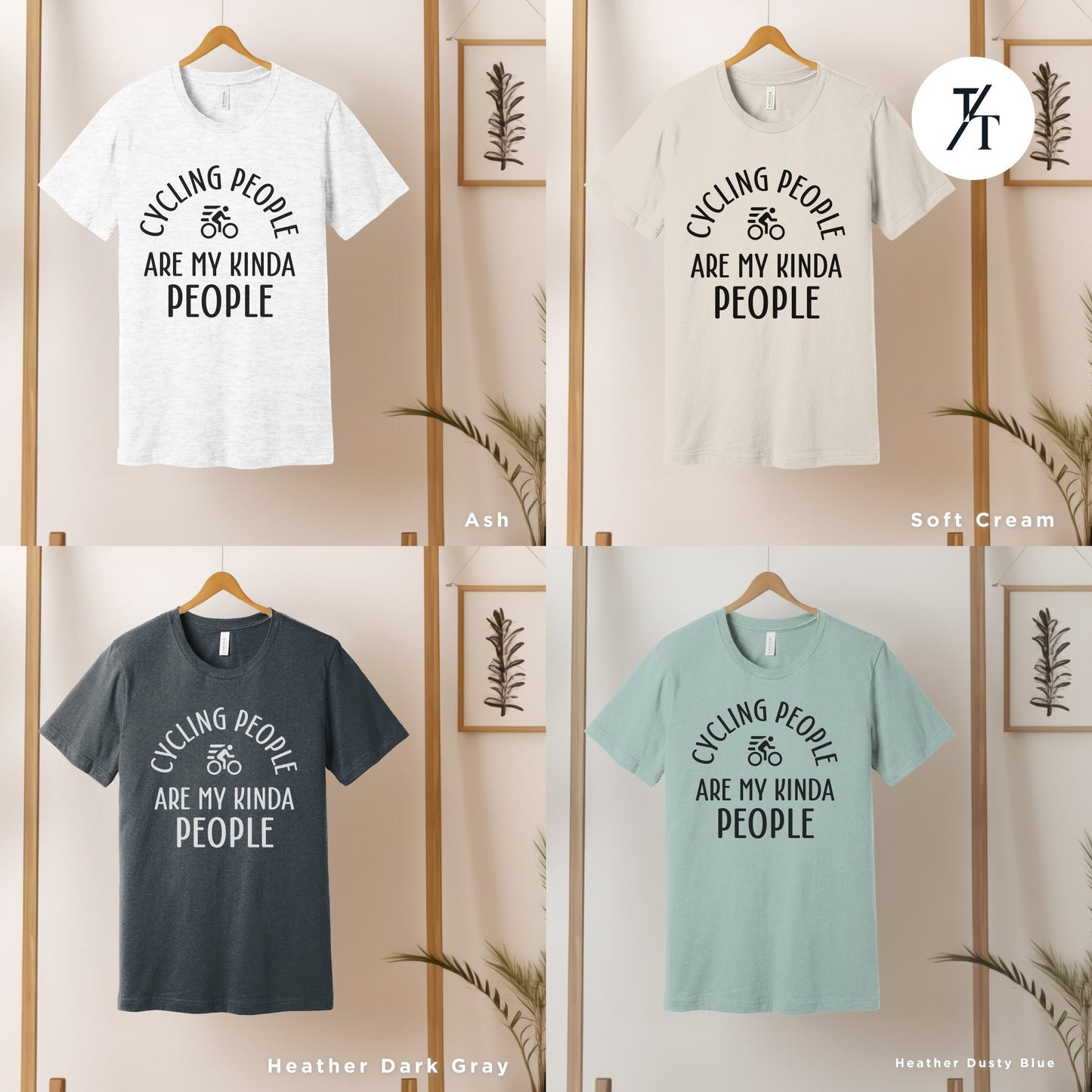 four t - shirts hanging up on a rack