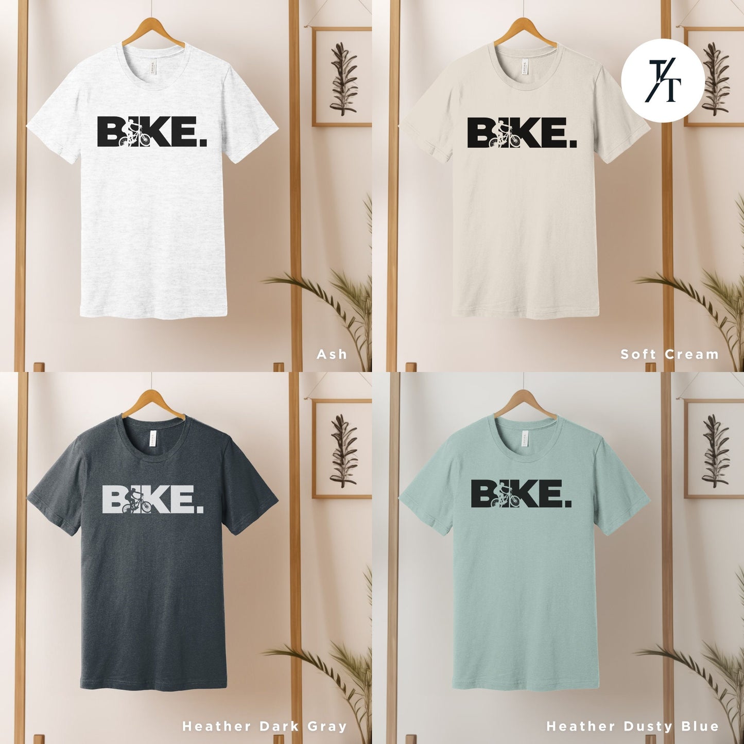 a group of t - shirts hanging on a wall