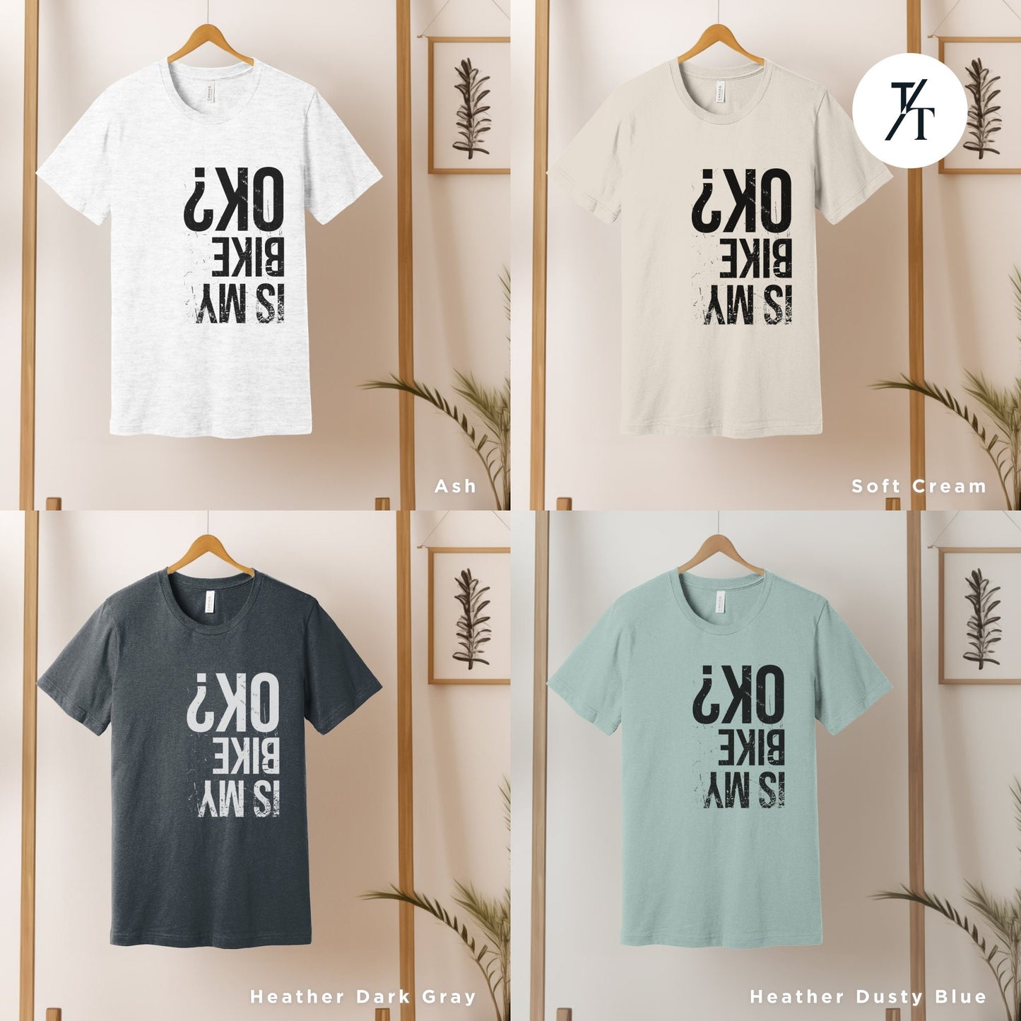 a group of t - shirts hanging on a wall