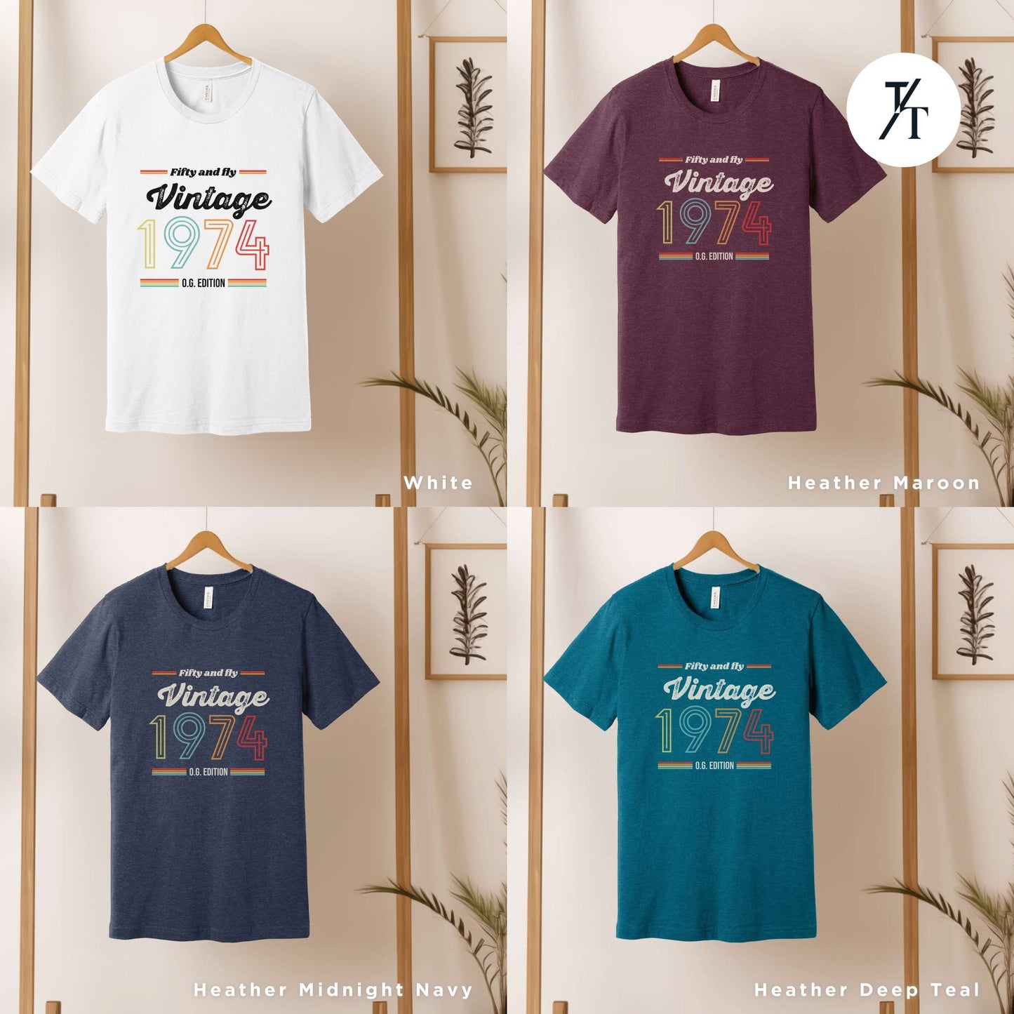 Vintage unisex 1974 retro style 50th birthday t shirt 2024 fiftieth birthday gift ideas