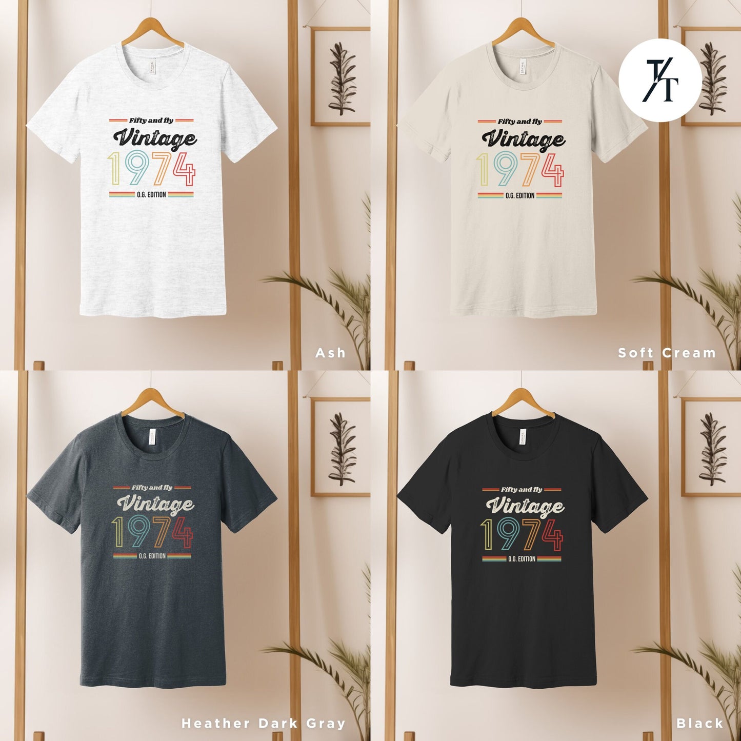 Vintage unisex 1974 retro style 50th birthday t shirt 2024 fiftieth birthday gift ideas