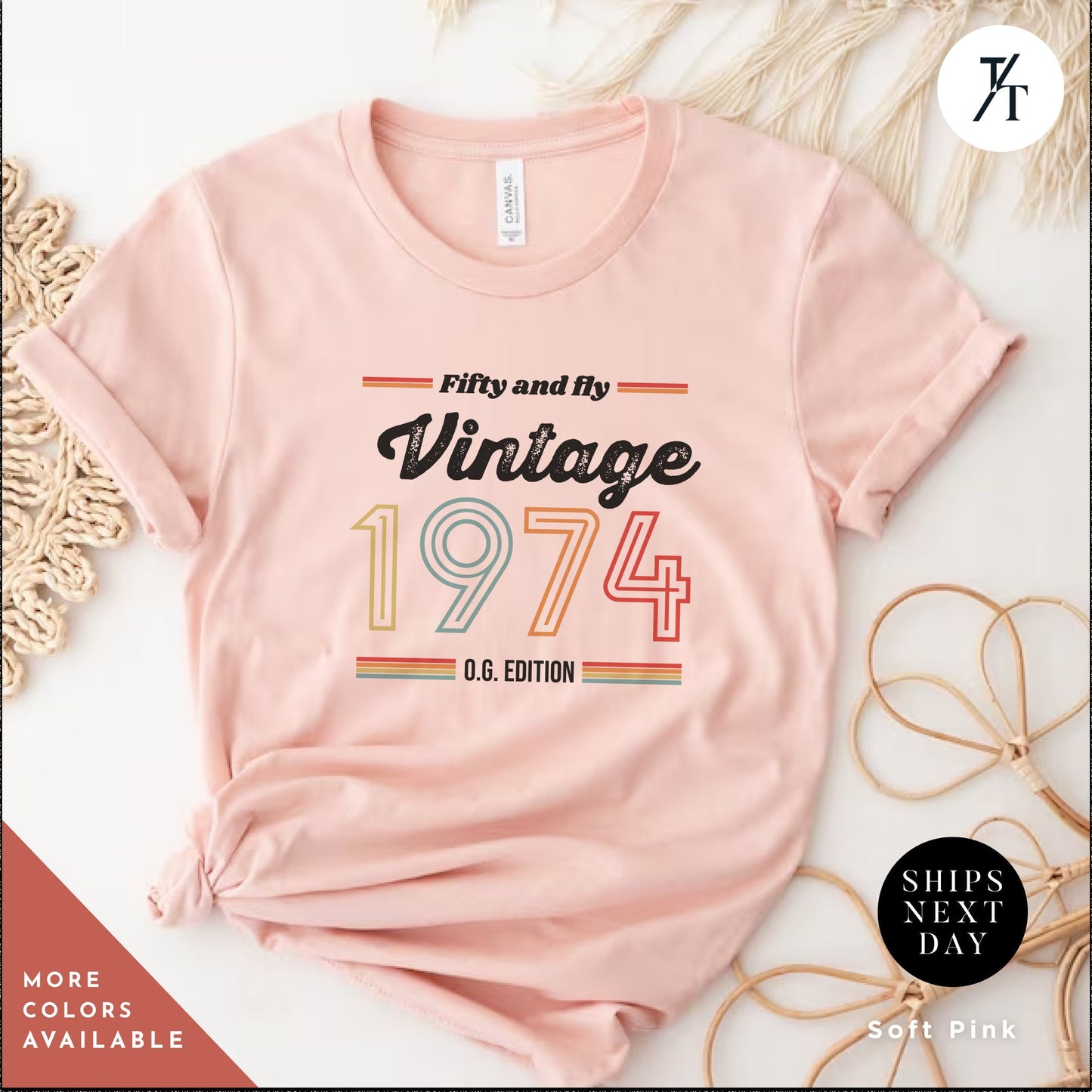 Vintage unisex 1974 retro style 50th birthday t shirt 2024 fiftieth birthday gift ideas