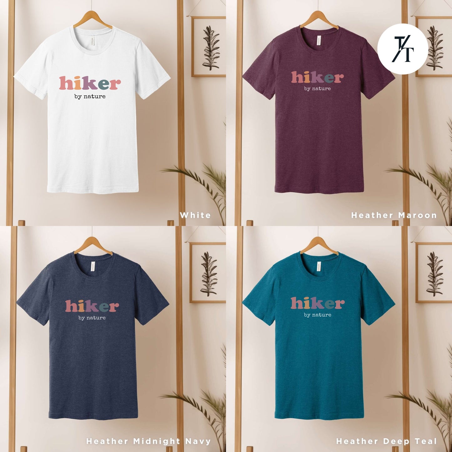 six different t - shirts hanging on a wall
