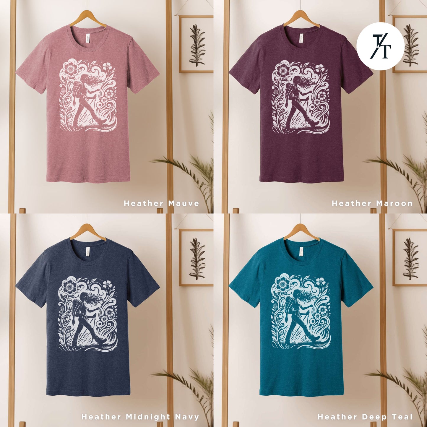 four t - shirts with different designs on them