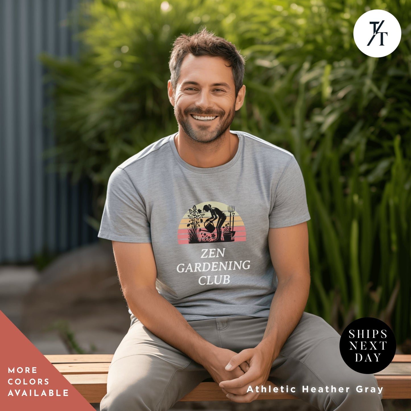 a man sitting on a wooden bench smiling