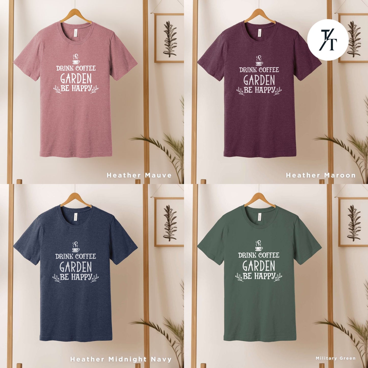 six t - shirts with the words, your favorite garden is happy