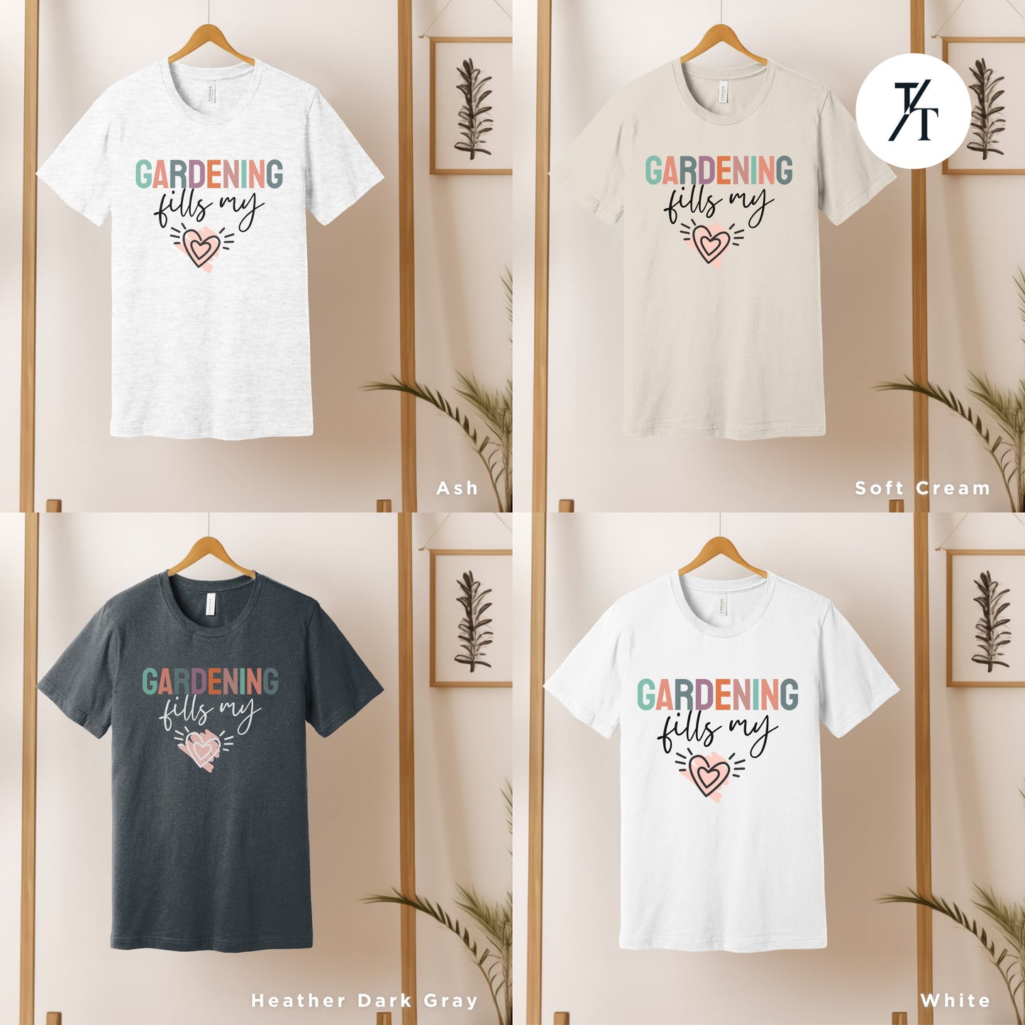 four t - shirts that say gardening is my happy valentine's day