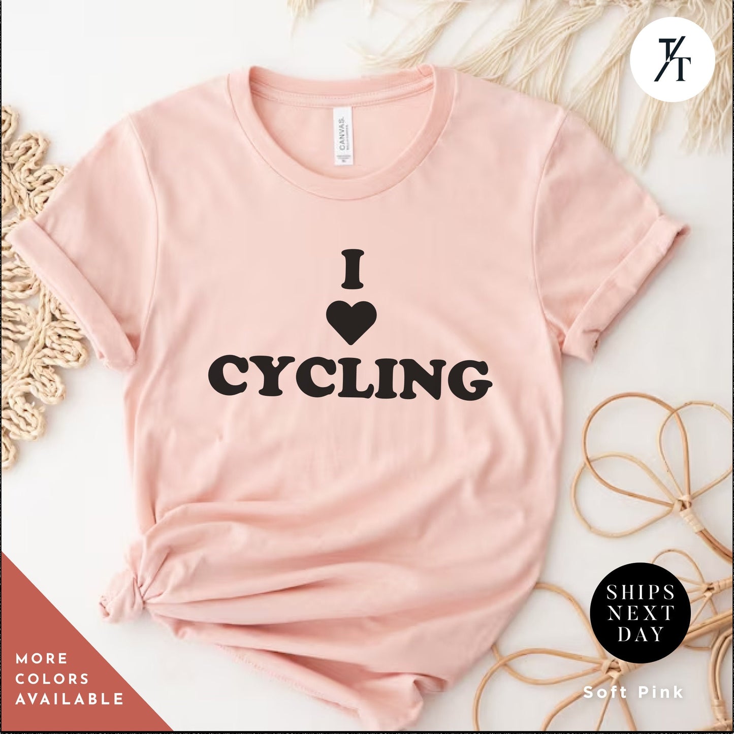 a pink shirt that says i love cycling