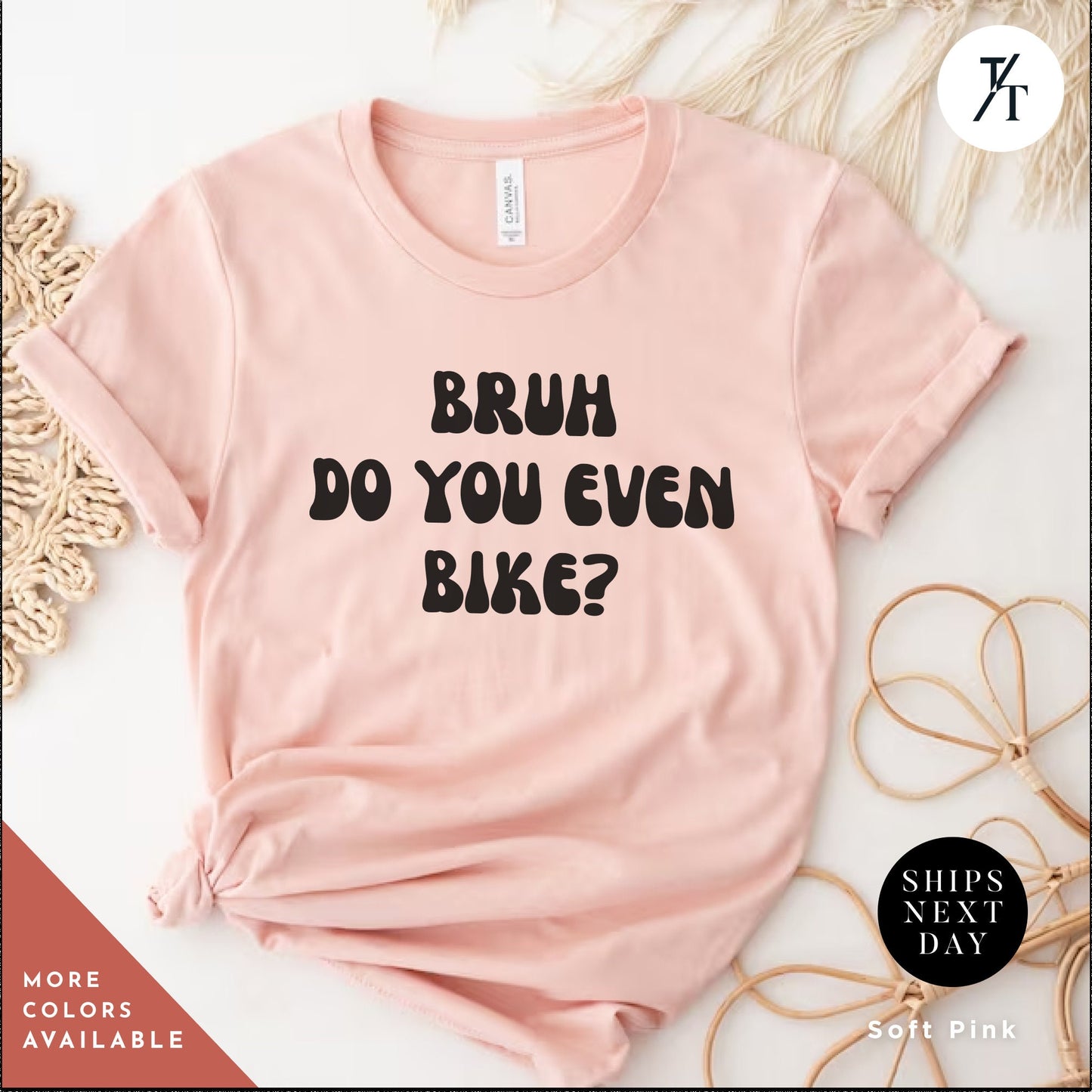 a pink shirt that says, bruh do you even bike?