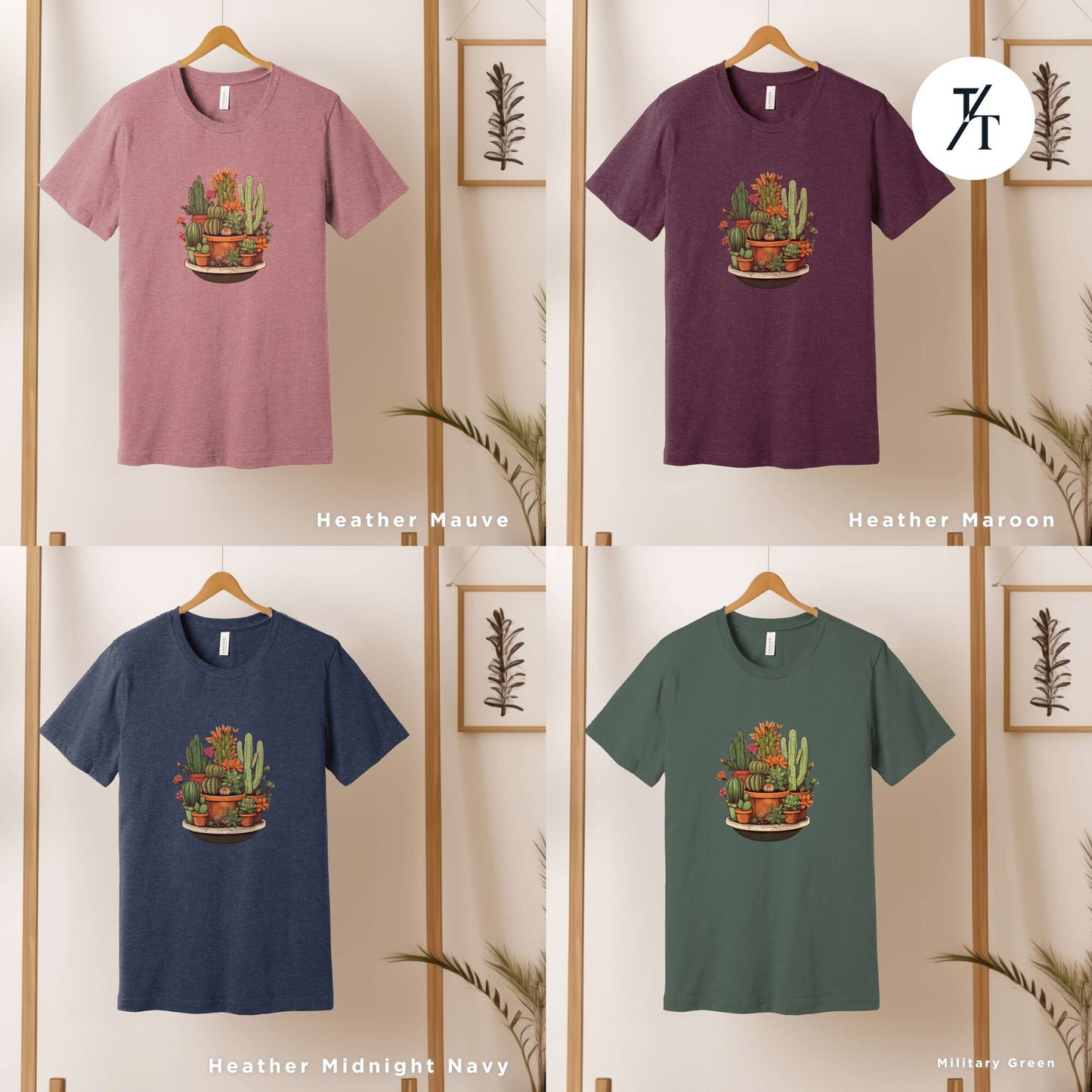 a bunch of t - shirts that are on a rack, Unisex Succulent Shirt, Plants Lover Shirt, plant dad tShirt, Succulent Plants Tee, Cactus Plant tShirt, Gardening Mom, Aesthetic t-Shirt