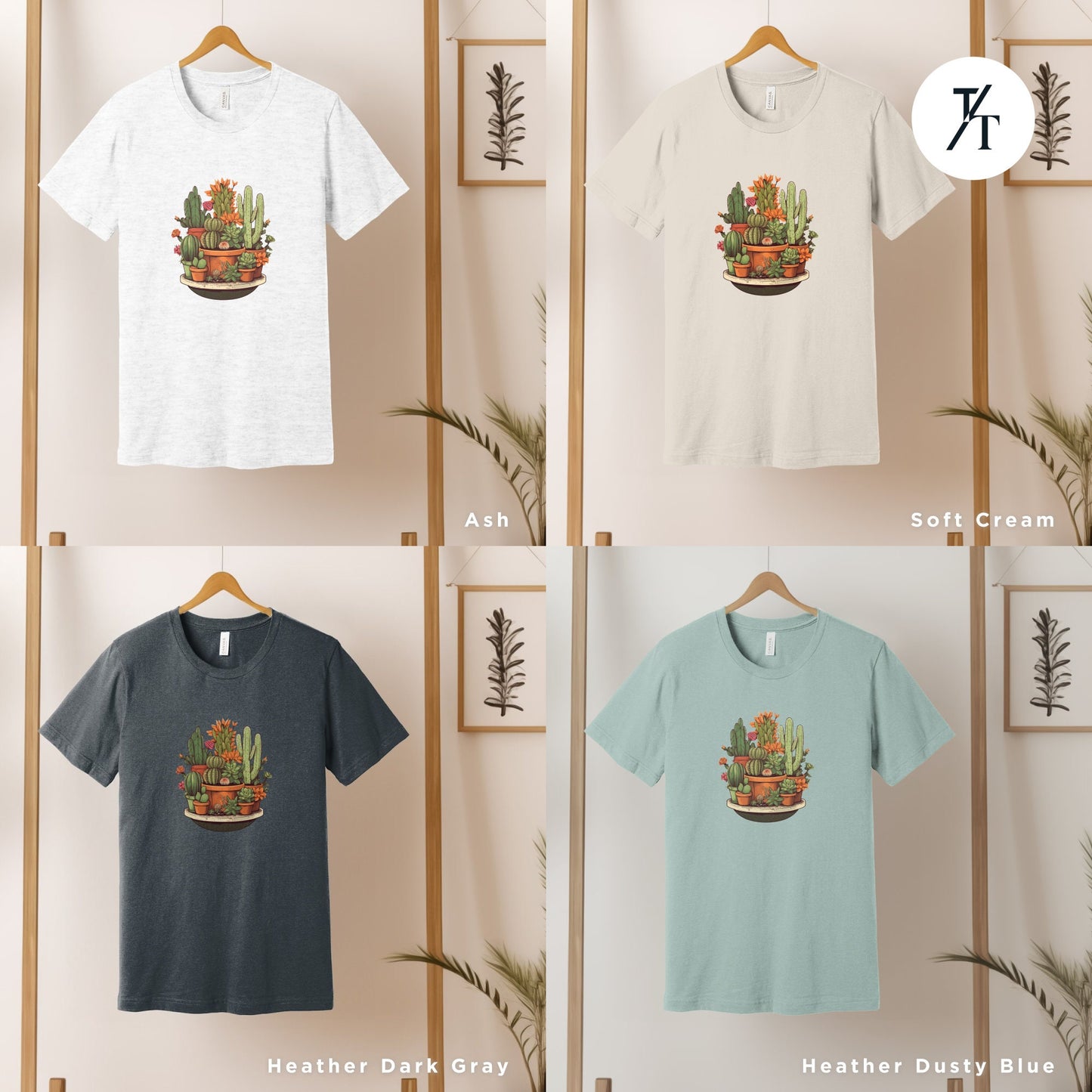 a bunch of t - shirts hanging on a wall, Unisex Succulent Shirt, Plants Lover Shirt, plant dad tShirt, Succulent Plants Tee, Cactus Plant tShirt, Gardening Mom, Aesthetic t-Shirt