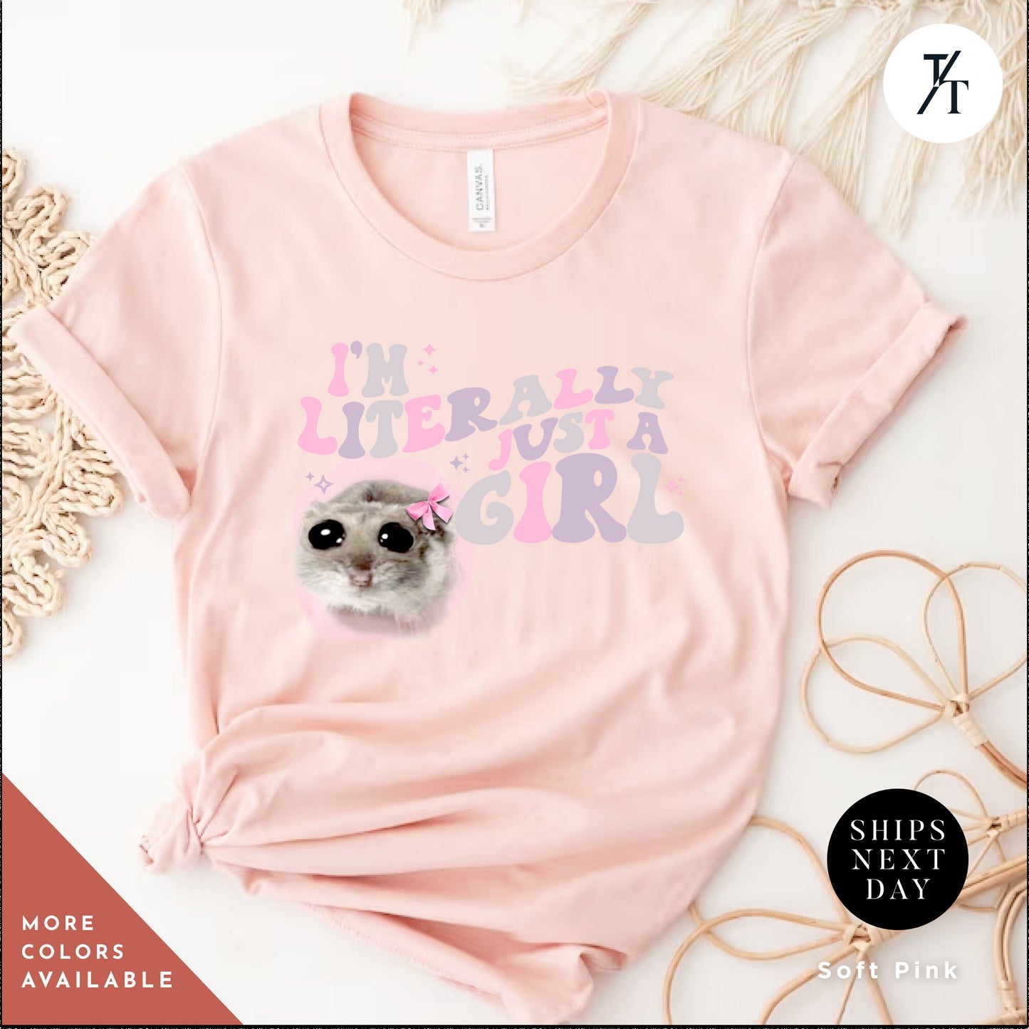 a t - shirt with a picture of a sad hamster on it, a woman wearing a t - shirt with a sad hamster on it, Sad Hamster Tshirt | Gift For Her | Unisex Tee | I'M Just A Girl Sad Hamster Meme T-Shirt | Cute Coquette Hamster Meme | Meme Tiktok