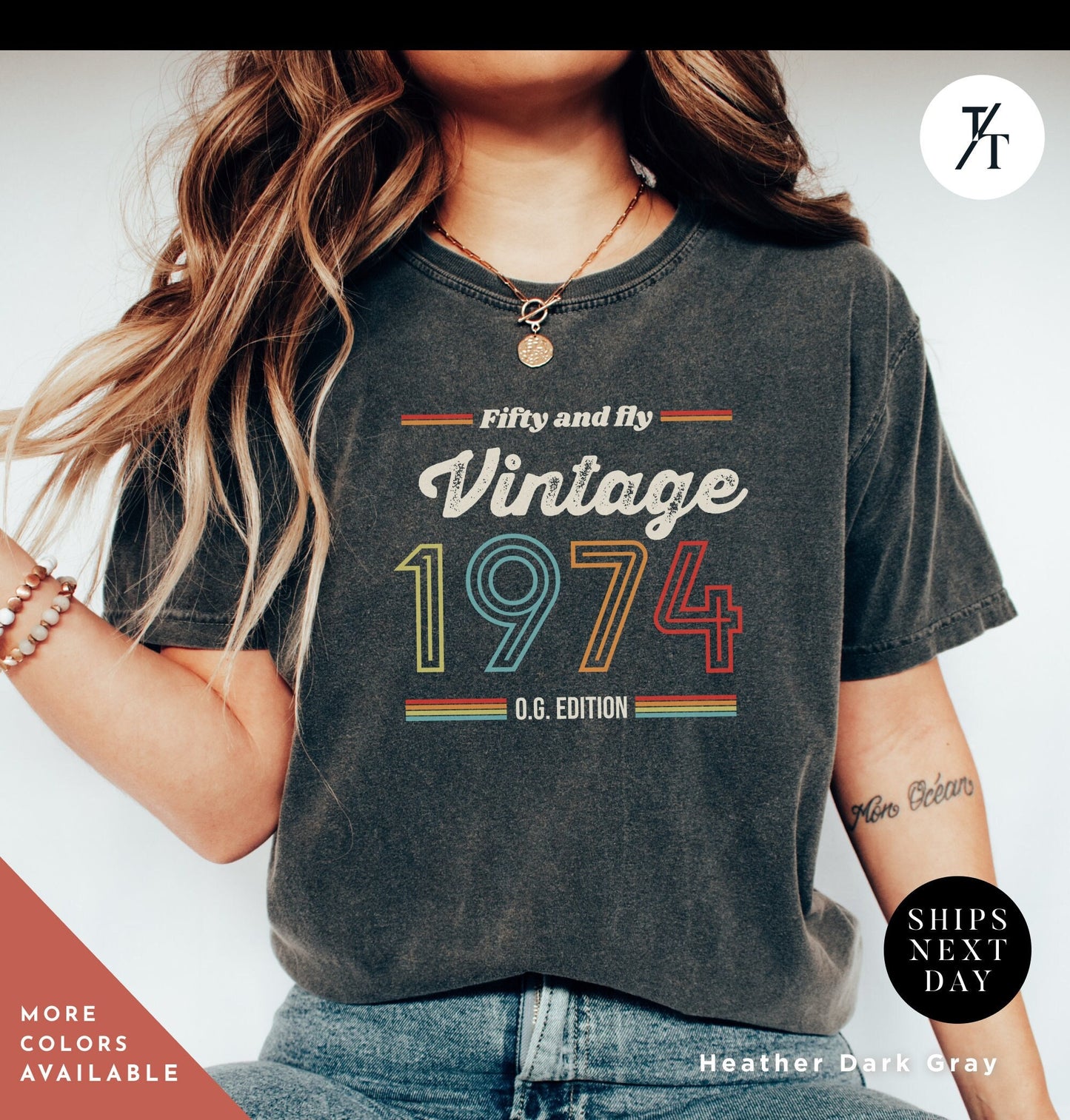Vintage unisex 1974 retro style 50th birthday t shirt 2024 fiftieth birthday gift ideas
