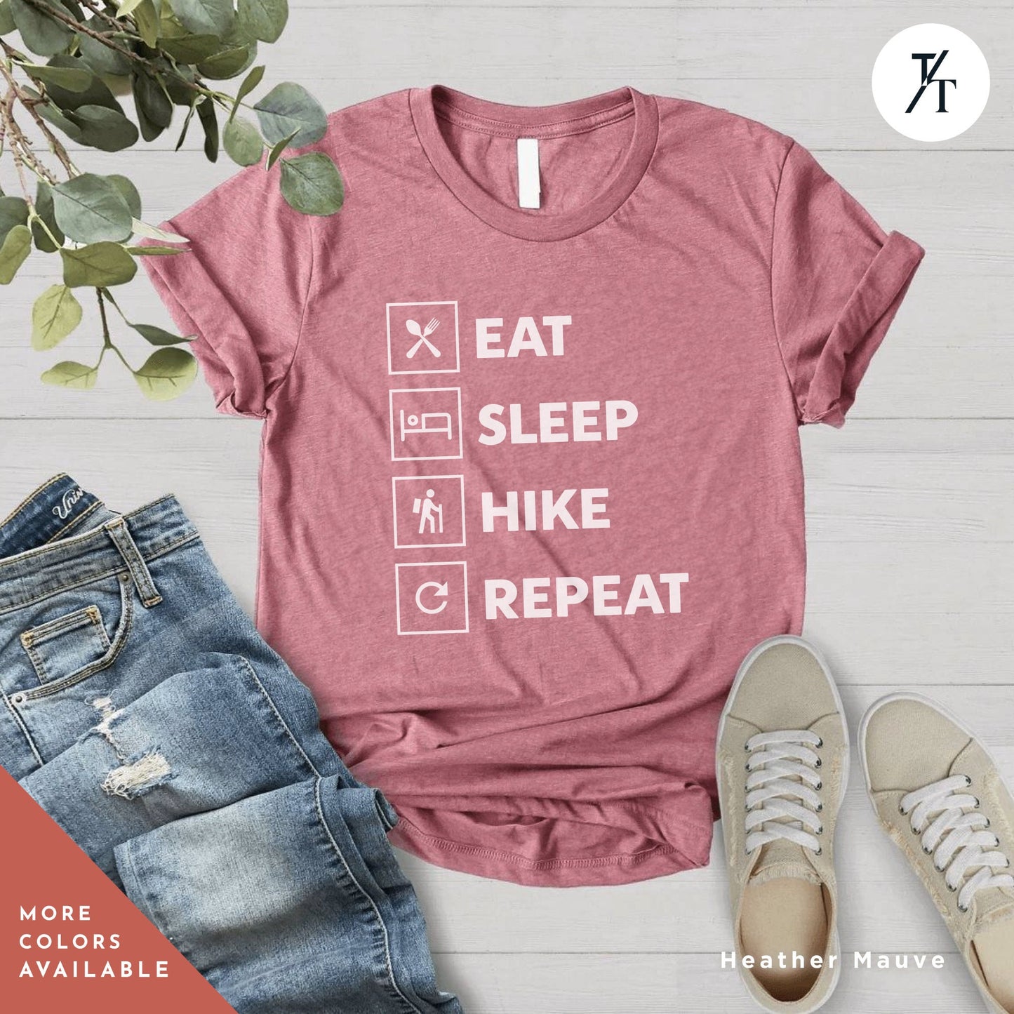 a t - shirt that says eat sleep hike repeat