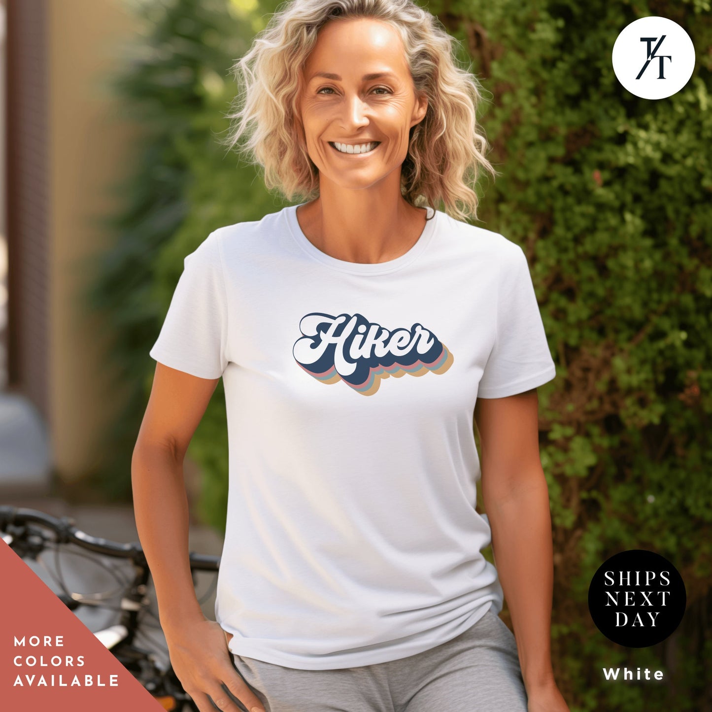 a woman wearing a white t - shirt with the word miller on it