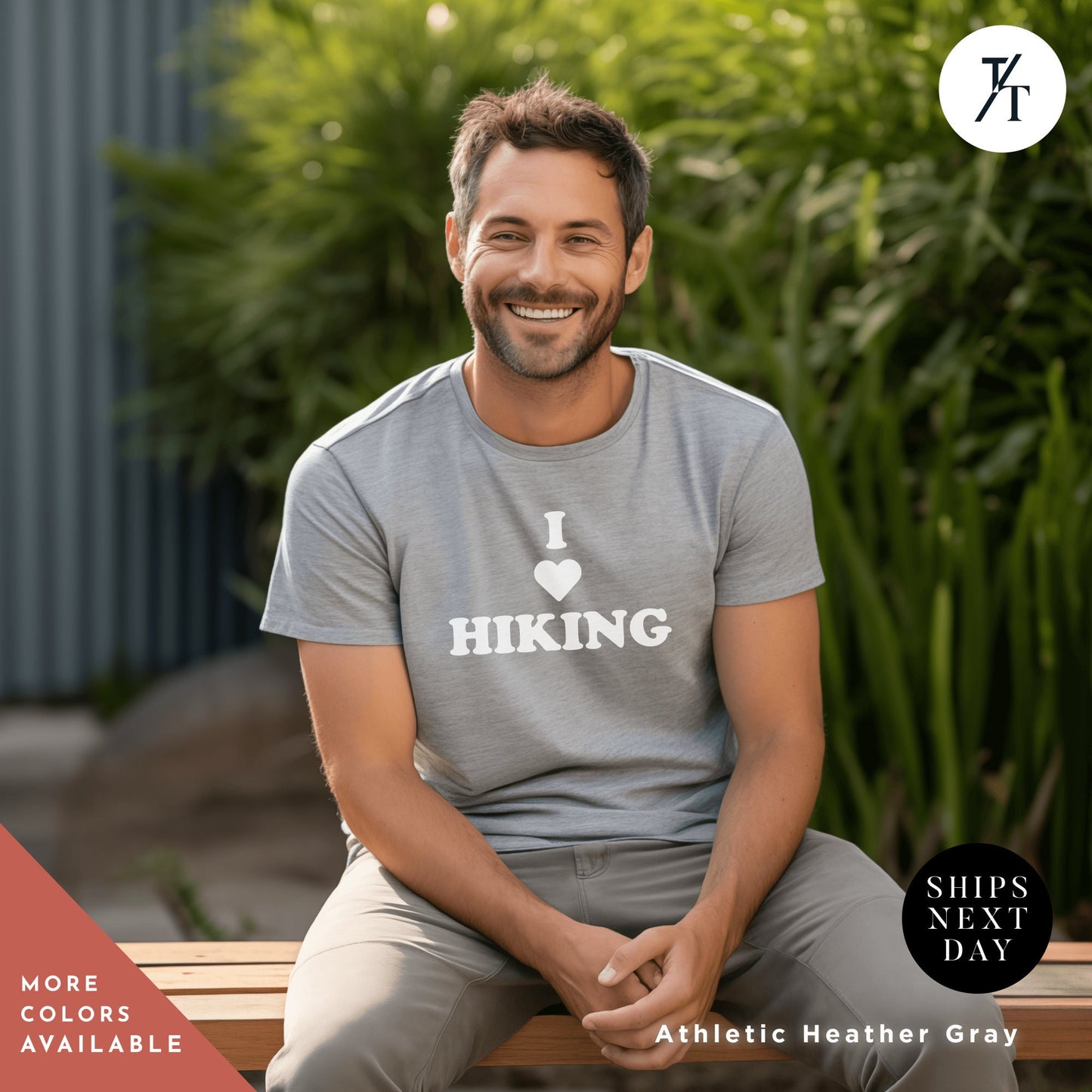 a man sitting on a bench with a smile on his face