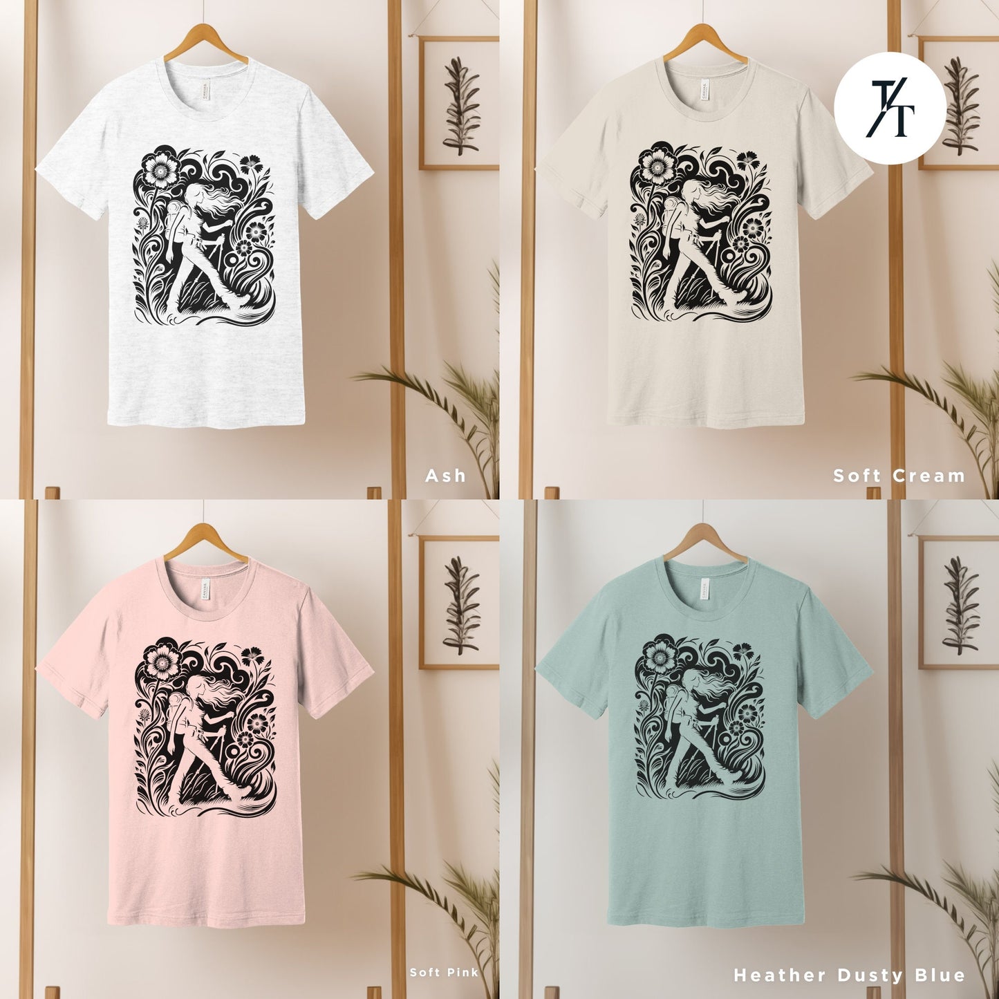 a group of t - shirts with different designs on them