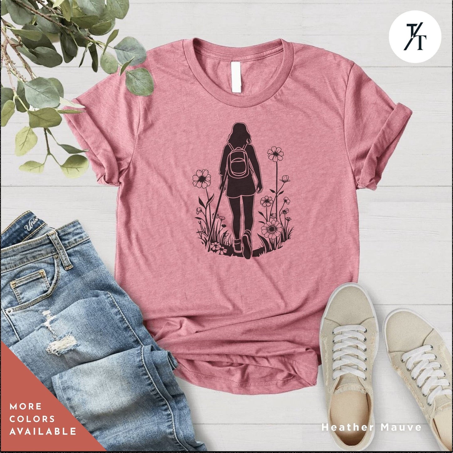 a women's t - shirt with a picture of a woman with a backpack Hiking Shirt, Hiking Gift, Nature Shirt, Travel tee, Mountain tShirt, Gift For Hiker, Wanderlust t-Shirt, Camping tshirt, hiking tee