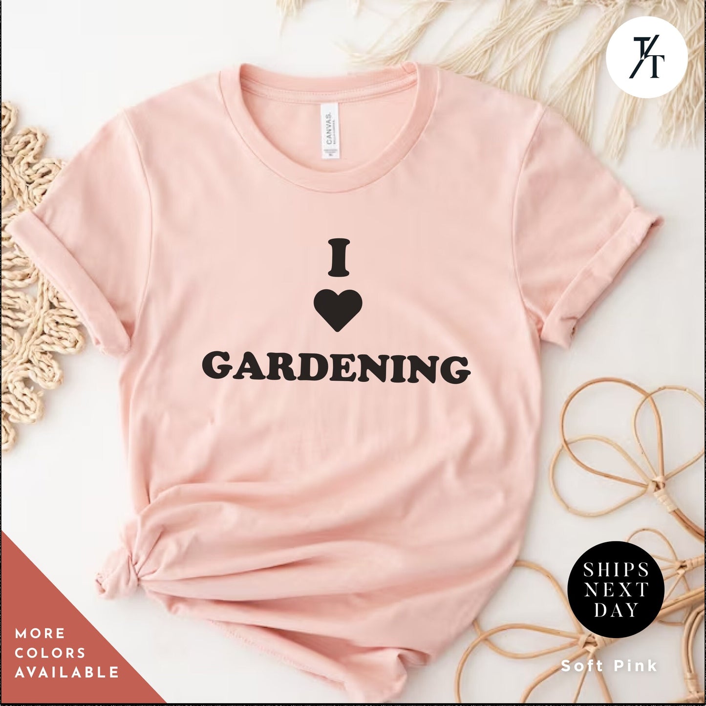 a pink shirt that says i love gardening