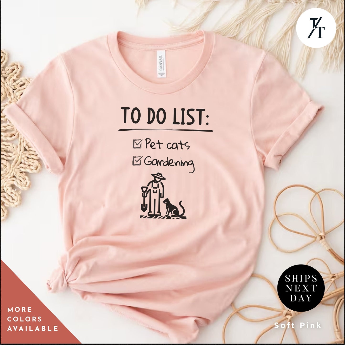 a pink t - shirt with the words to do list on it, Cats And Gardening Shirts, Cats And Plants Tee, Plant Lover Shirt, Funny Garden tshirt, Plant Lady tee, Cat Watering Plants Gardener Tshirt