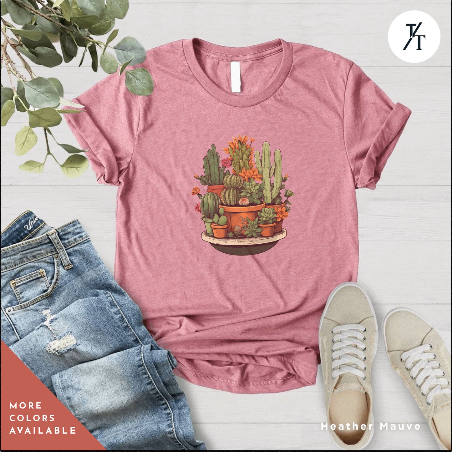 a pink t - shirt with a potted cactus on it, Unisex Succulent Shirt, Plants Lover Shirt, plant dad tShirt, Succulent Plants Tee, Cactus Plant tShirt, Gardening Mom, Aesthetic t-Shirt