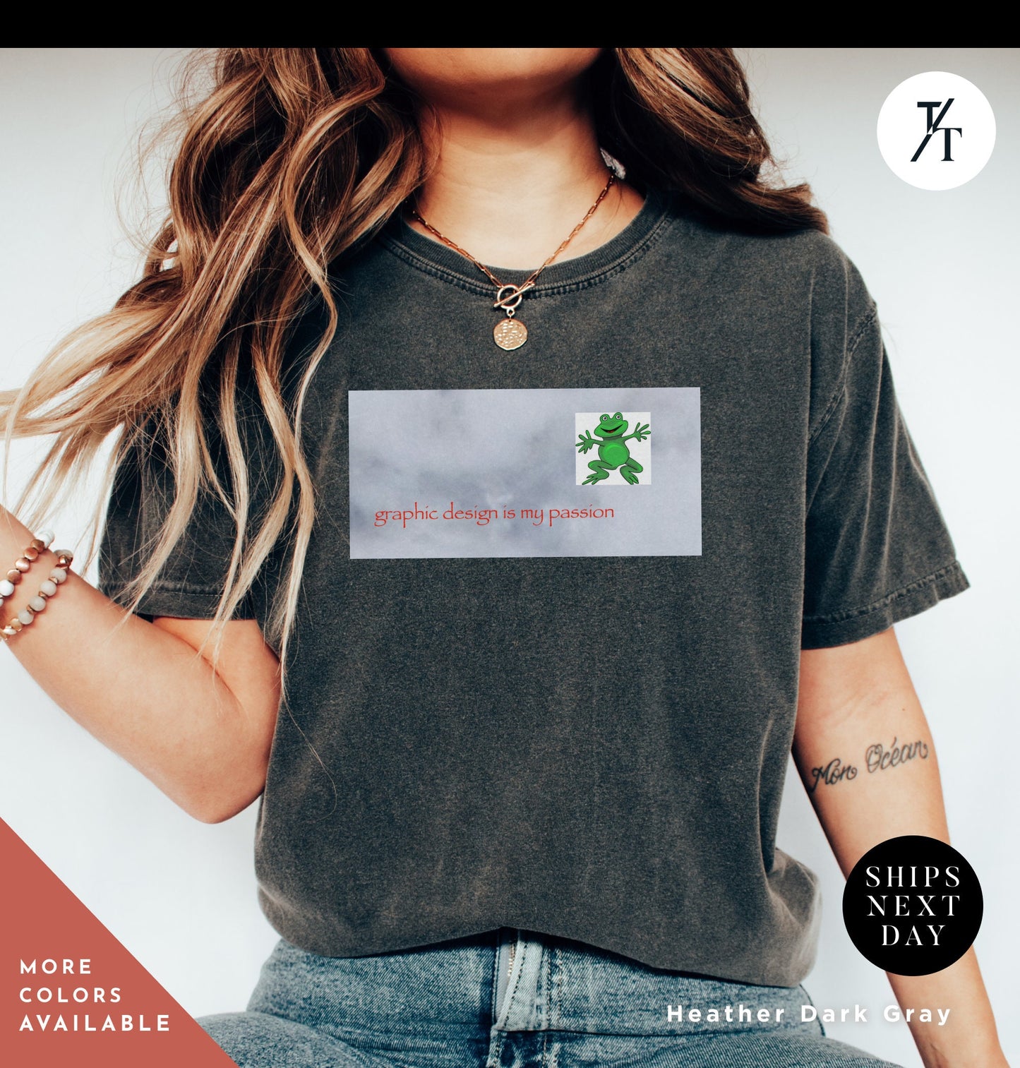 a woman wearing a shirt with a frog on itGraphic Design Is My Passion funny shirt, Unisex T, Graphic Designer Gift, Bad Design Is Better, Graphic Design Meme, Cool Gift Designer