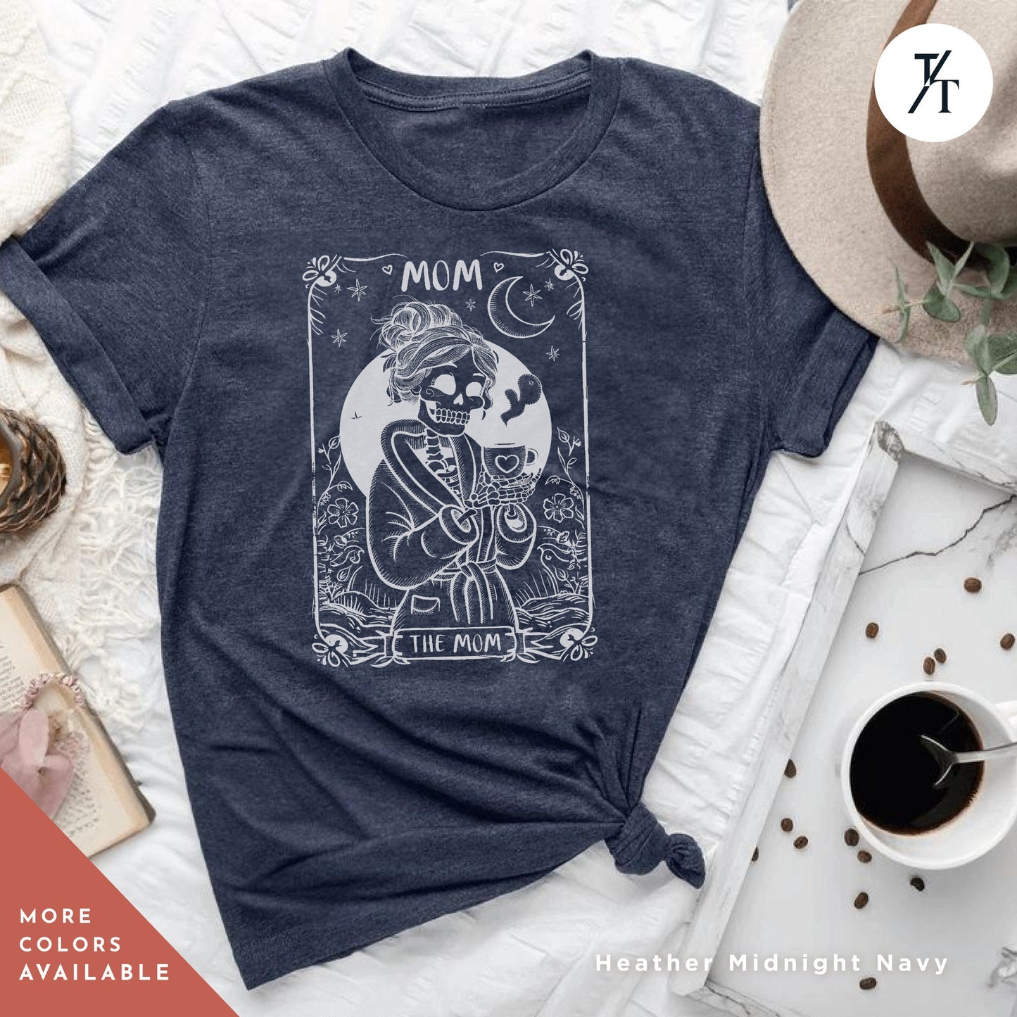 a t - shirt with a picture of a skeleton holding a baby, Mothers Day Shirt, New Mom Gift, The Mom Tarot Card, Witch Mama Shirt, Celestial Mom Tee, Skeleton Tarot Mom, Mothers Day Gift, Gift For Mom, Skeleton Sweatshirt, Momma Sweatshirt,