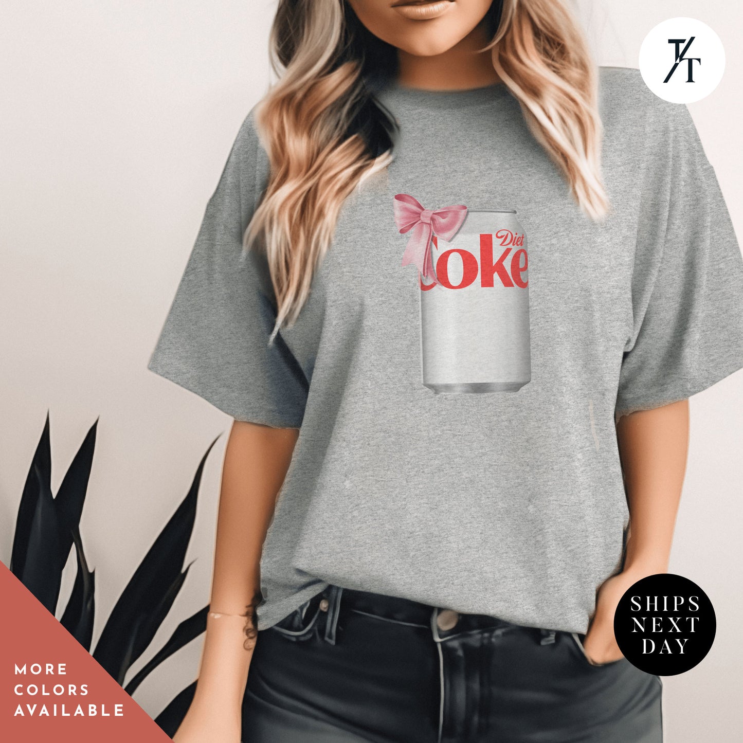 a woman wearing a grey shirt with a pink bow on it, I need diet coke, Diet Coke Shirt, Diet Coke Pink Bow Tshirt, Diet Coca Cola Shirt Diet Coke Lover, Trendy Tshirt, Gift For Her, Coca Cola