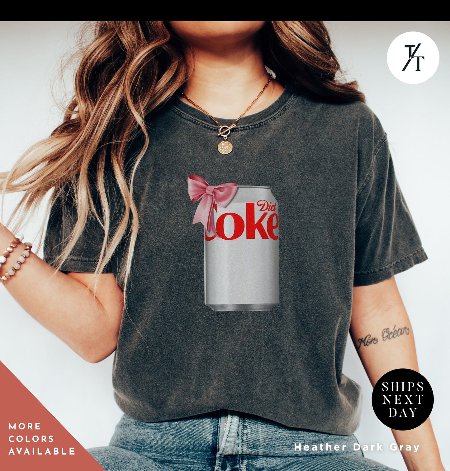 a woman wearing a shirt with a can of coke on it, I need diet coke, Diet Coke Shirt, Diet Coke Pink Bow Tshirt, Diet Coca Cola Shirt Diet Coke Lover, Trendy Tshirt, Gift For Her, Coca Cola