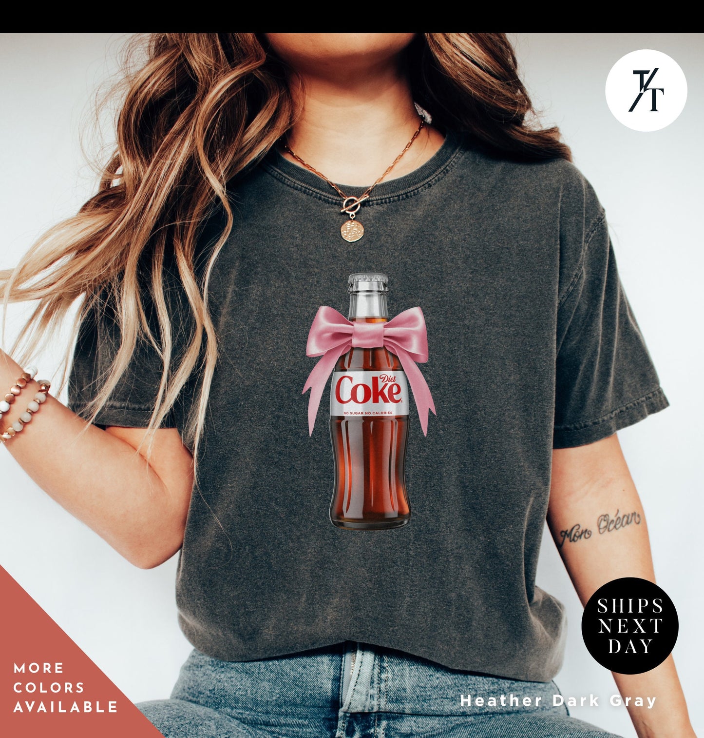 a woman wearing a coke t - shirt with a pink bow, i need diet coke, Diet Coke Shirt, Diet Coke Pink Bow Tshirt, Diet Coca Cola Shirt Diet Coke Lover, Trendy Tshirt, Gift For Her, Coca Cola