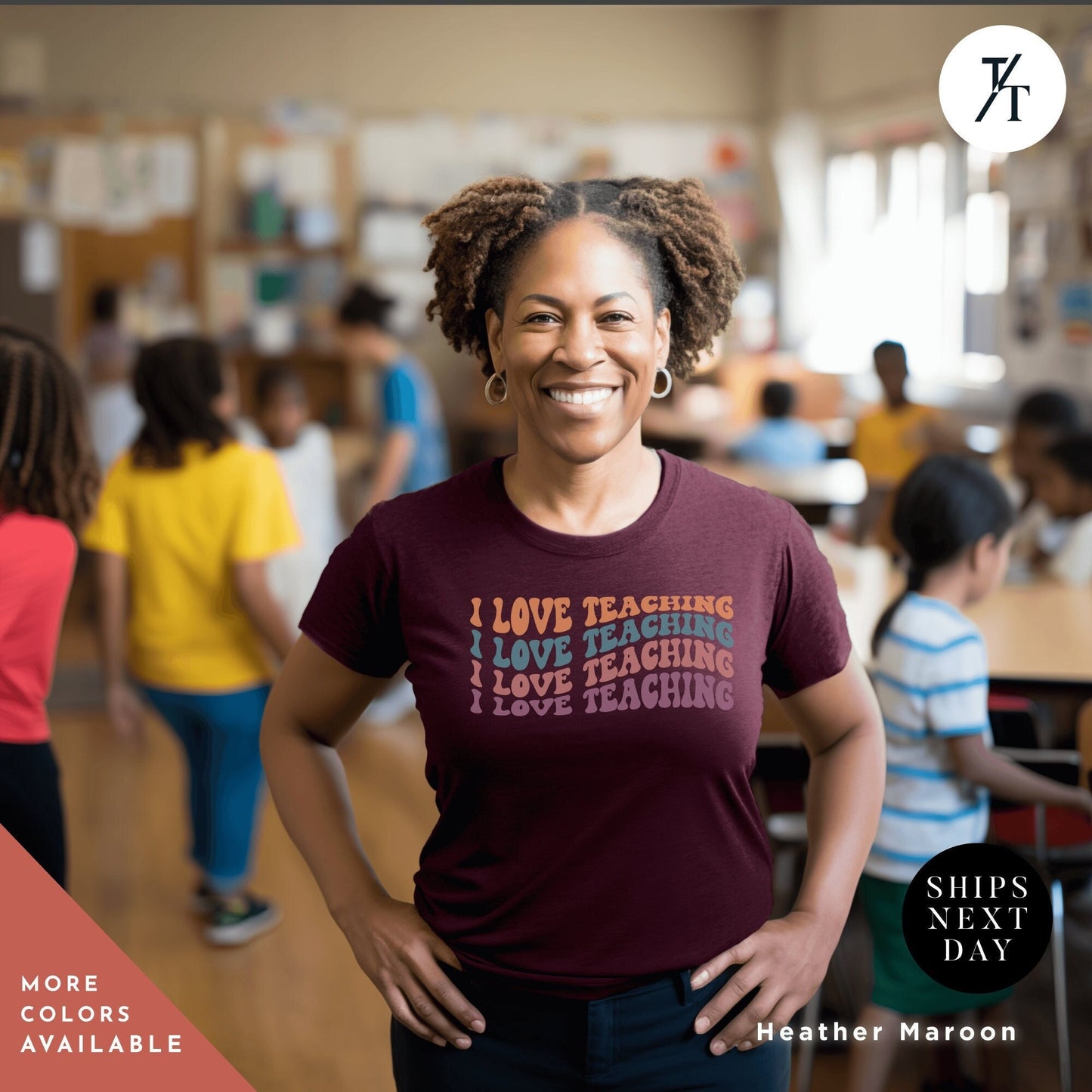 a woman standing in a classroom with her hands on her hips, I love Teaching Teacher Team T-Shirt, teacher t shirt best seller, Last Day Of School, Teacher tShirts, Test Day Shirt, Teacher Tee