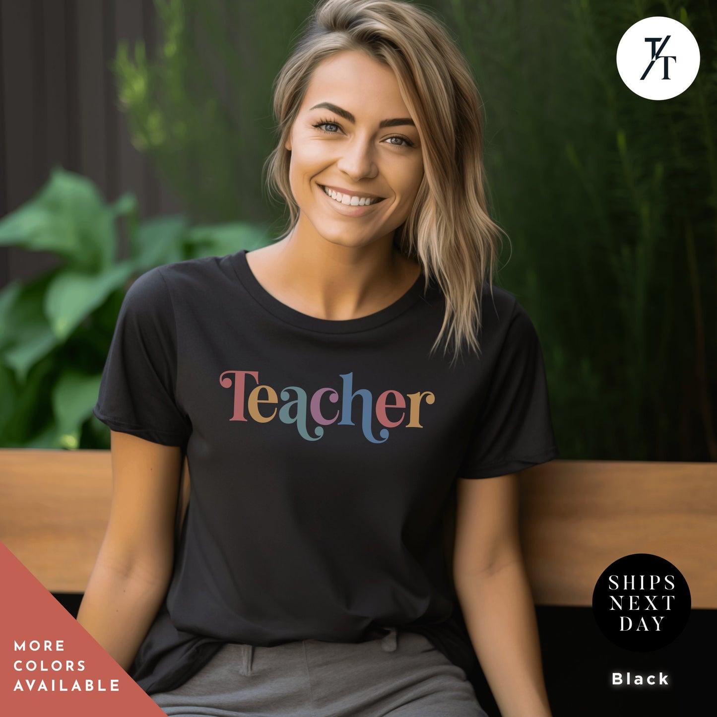 a woman sitting on a bench wearing a teacher shirt, Teacher Team T-Shirt, teacher t shirt best seller, Last Day Of School, Teacher tShirts, Test Day Shirt, Teacher Tee, Back To School