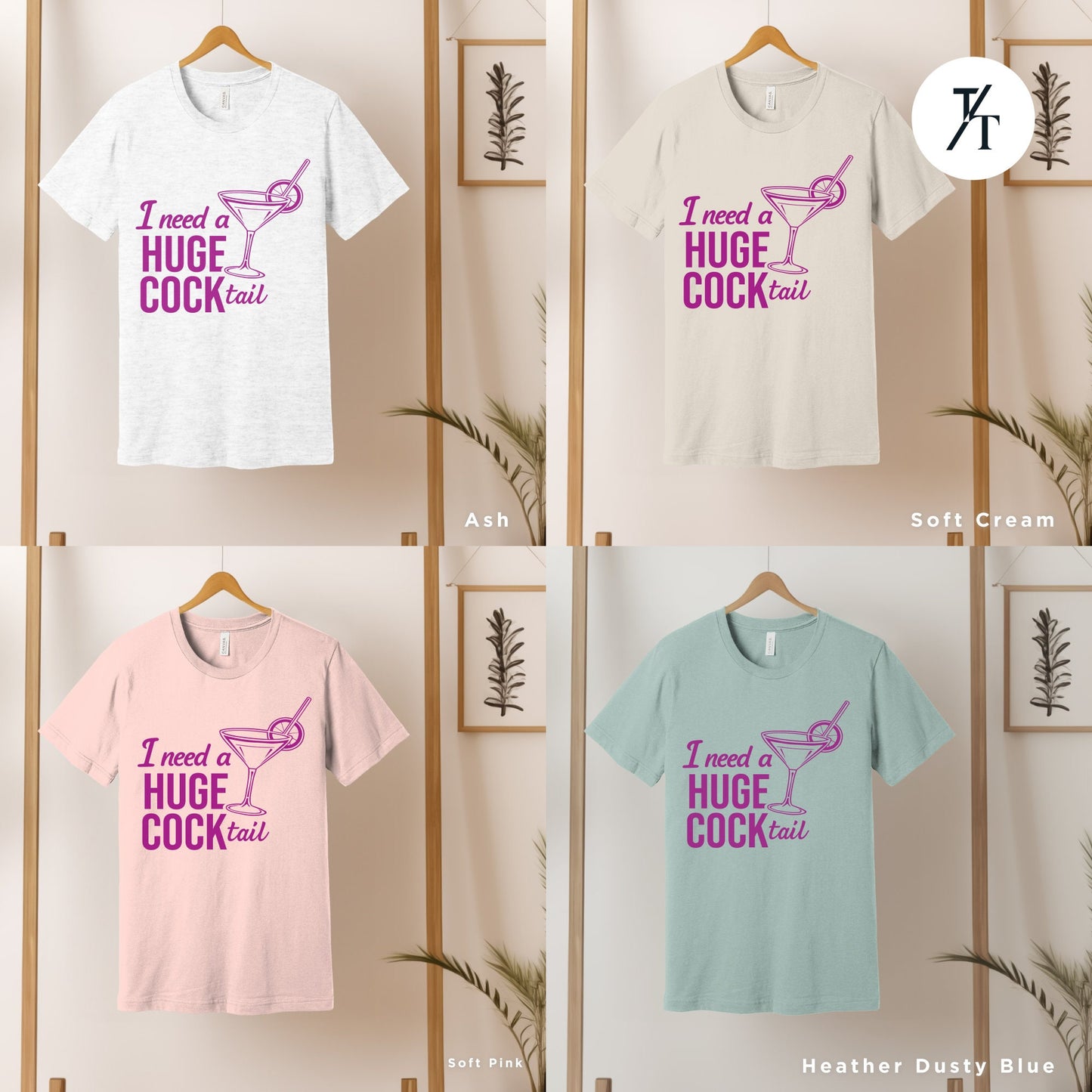 four t - shirts that say i am a huge cock and i am a huge, Funny Drinking Shirt, i need a huge cocktail shirt, funny adult humor drinking tshirt, Hilarious Bartender tShirt, Ladies cocktail tee