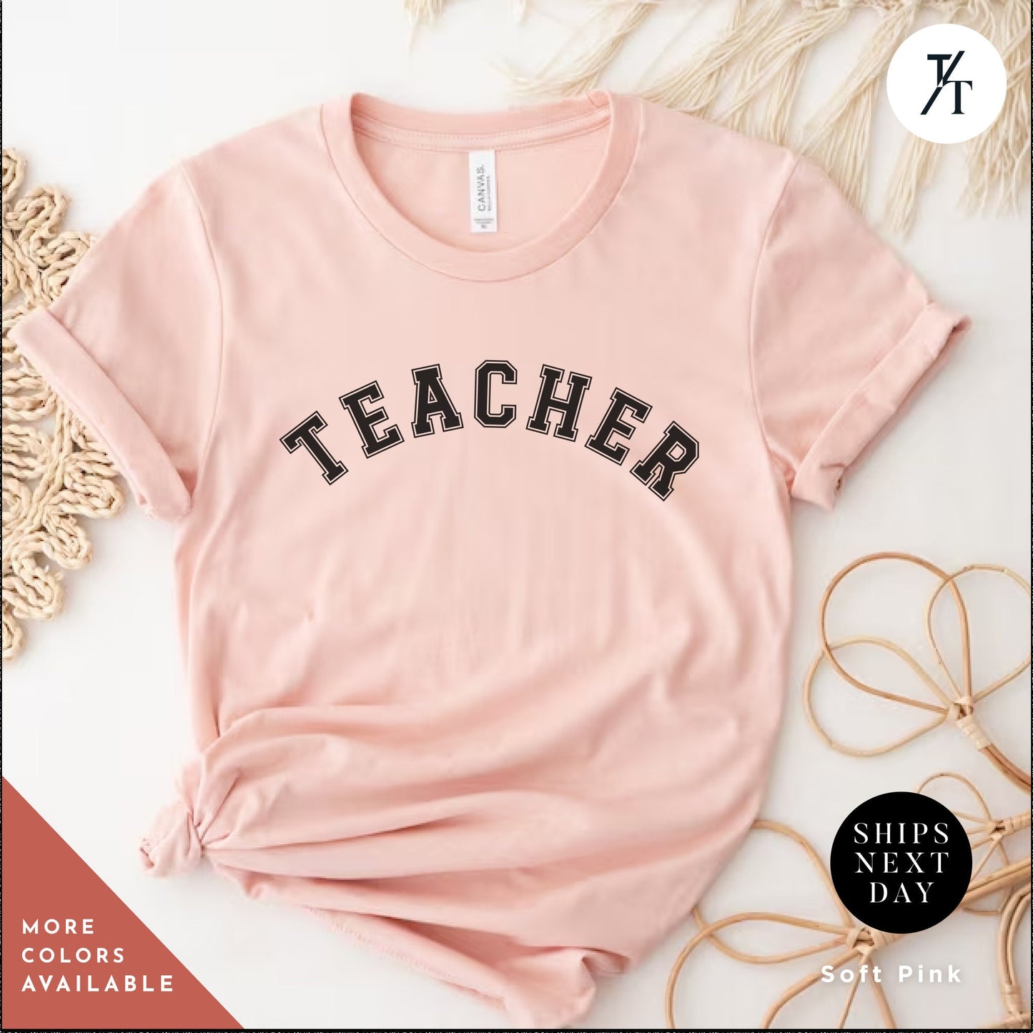 a pink shirt with the words teacher on it