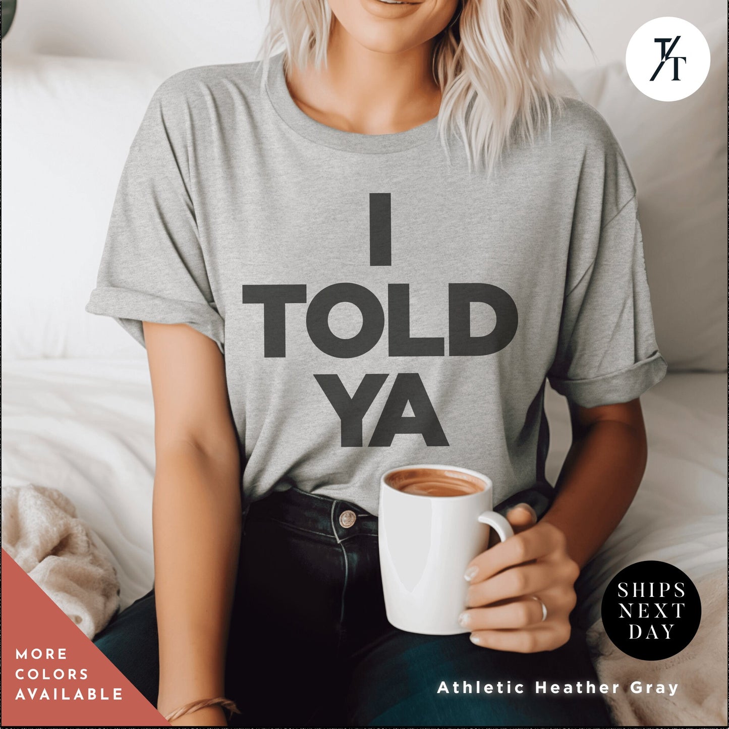 a woman sitting on a bed holding a cup of coffee, Zendaya Challengers, Challengers Film, I Told Ya Tshirt, Meme Shirt, Zendaya Movie Shirt, Mike Faist, Zendaya Cosplay, I Told Ya T-Shirt, I Told You So Shirt, I Told Ya T Shirt,
