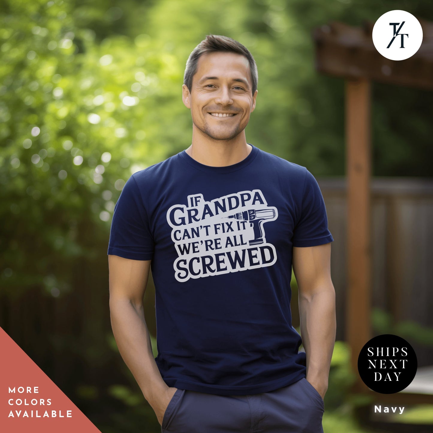 a man wearing a t - shirt that says grandpa got it right we're, grandpa shirt if grandpa can't fix it we are all screwed shirt fathers day gift grandpa gift funny shirt gift for grandpa my grandpa tee