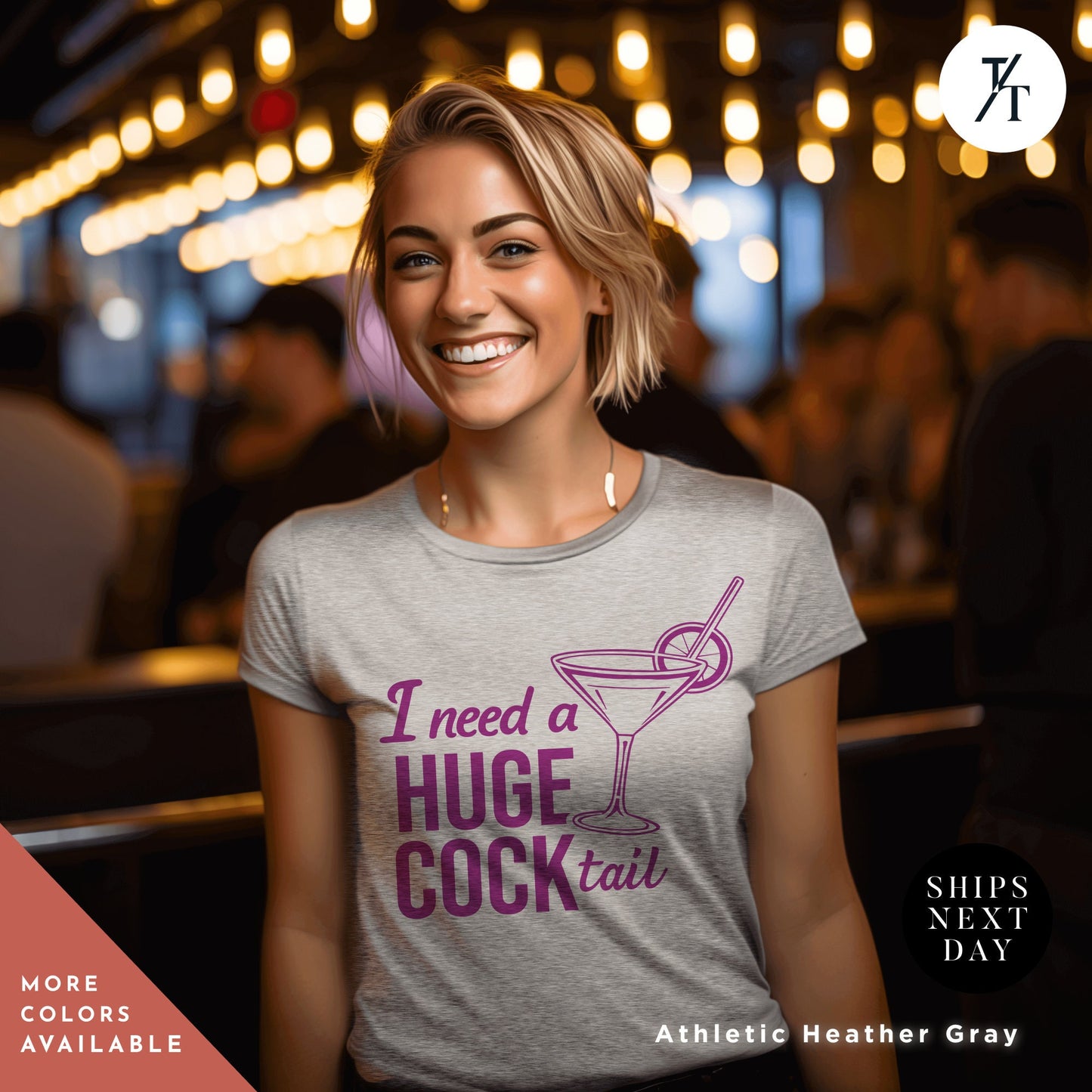 a woman wearing a t - shirt that says i need a huge cocktail, Funny Drinking Shirt, i need a huge cocktail shirt, funny adult humor drinking tshirt, Hilarious Bartender tShirt, Ladies cocktail tee