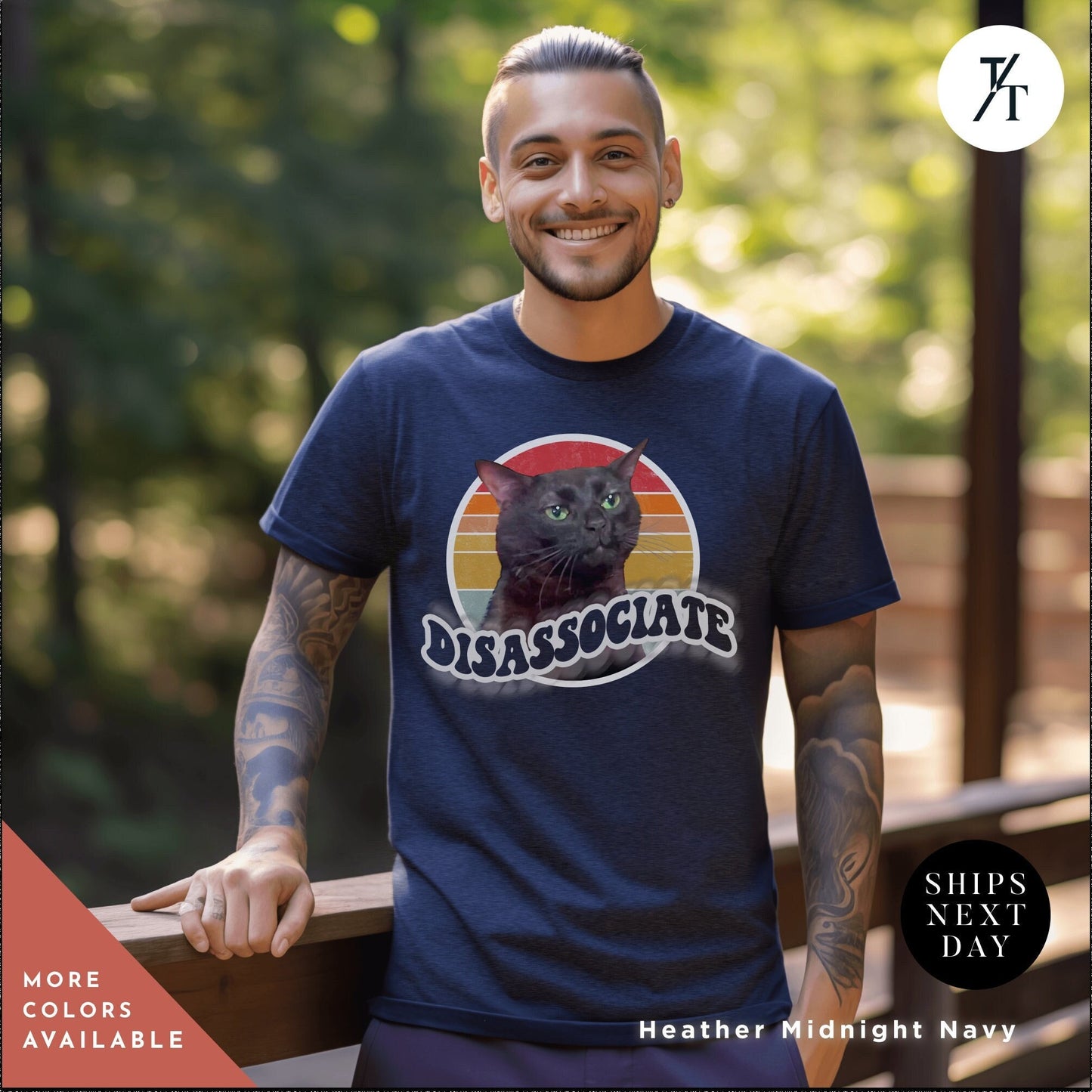a man wearing a blue shirt with a black cat on it, Zoning out shirt, black cat Zoning Out Funny Meme shirt, Unisex Funny Instagram Meme tee, Disassociating Black Cat Tiktok Trend, catmom gift