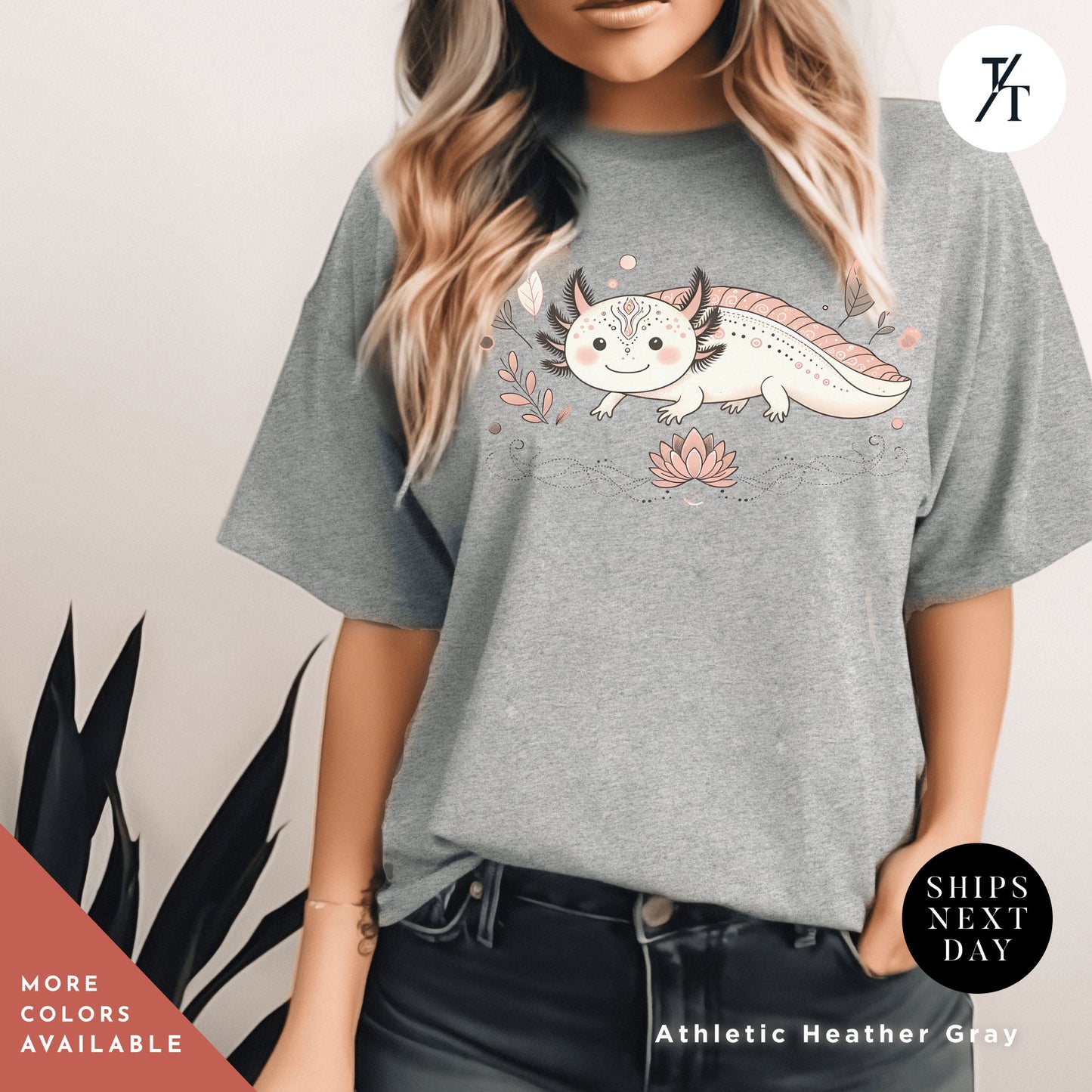 a woman wearing a t - shirt with a lizard on it, Boho Axolotl Shirt, Axolotl Lovers Gifts, Axolotls Shirt Women, Axolotls T-Shirts, Animal Lover Gift, Cute Animal Shirt, Mexican Salamander