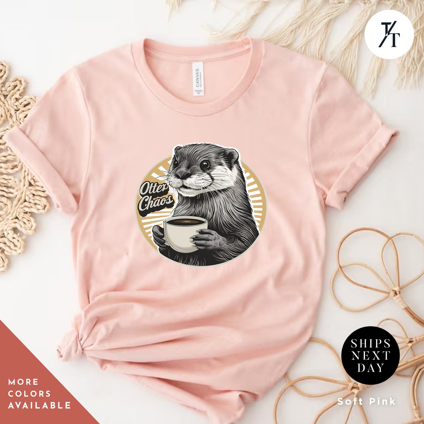 a pink shirt with an otter holding a cup of coffee, Otter coffee shirt, Coffee Otter Shirt, Otters Lover Shirts, Otters Lover Gift, SeaOtter Gifts, Xmas Gift For Women, Funny Mens T-Shirts
