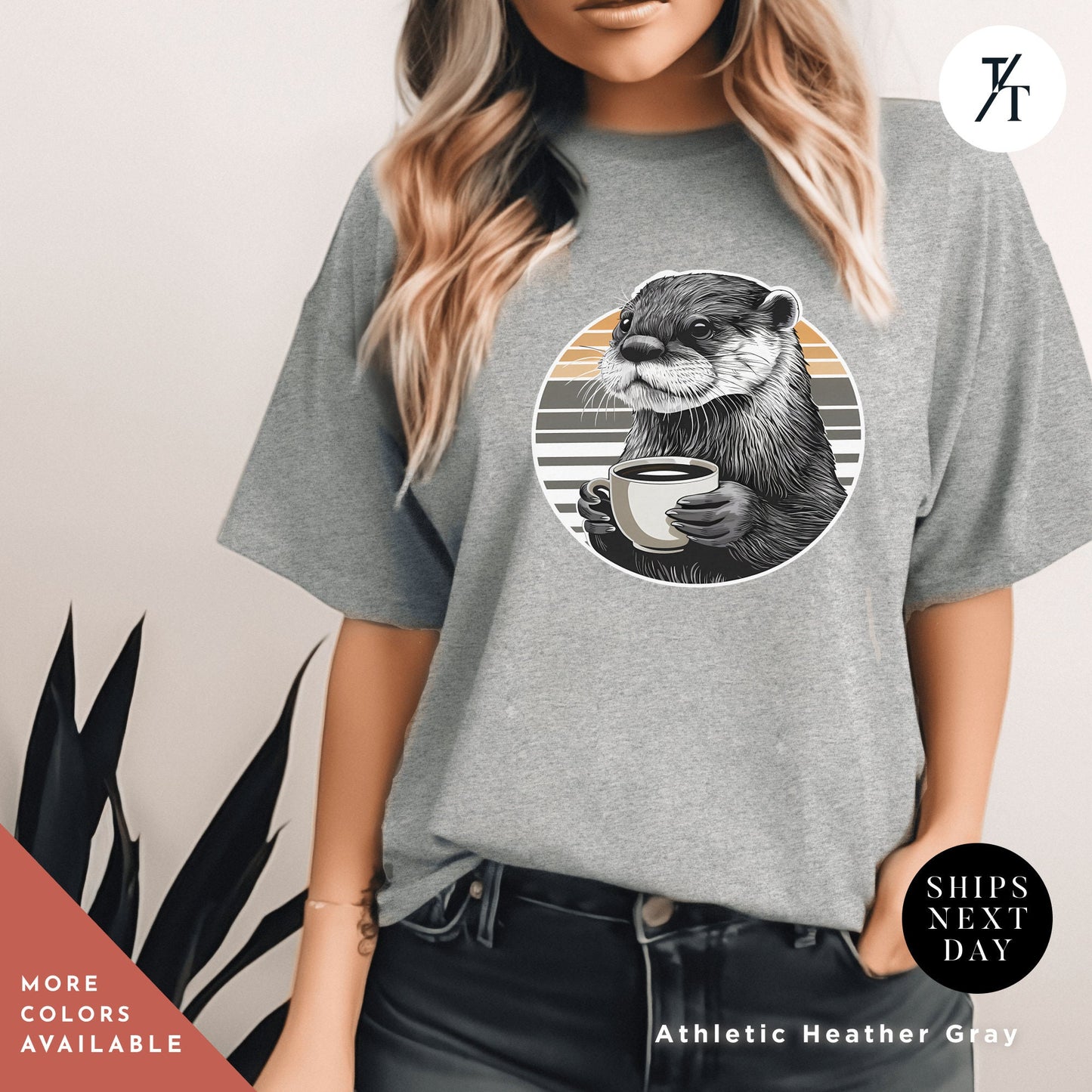 a woman wearing a t - shirt with an otter holding a cup of coffee, Otter coffee shirt, Coffee Otter Shirt, Otters Lover Shirts, Otters Lover Gift, SeaOtter Gifts, Xmas Gift For Women, Funny Mens T-Shirts