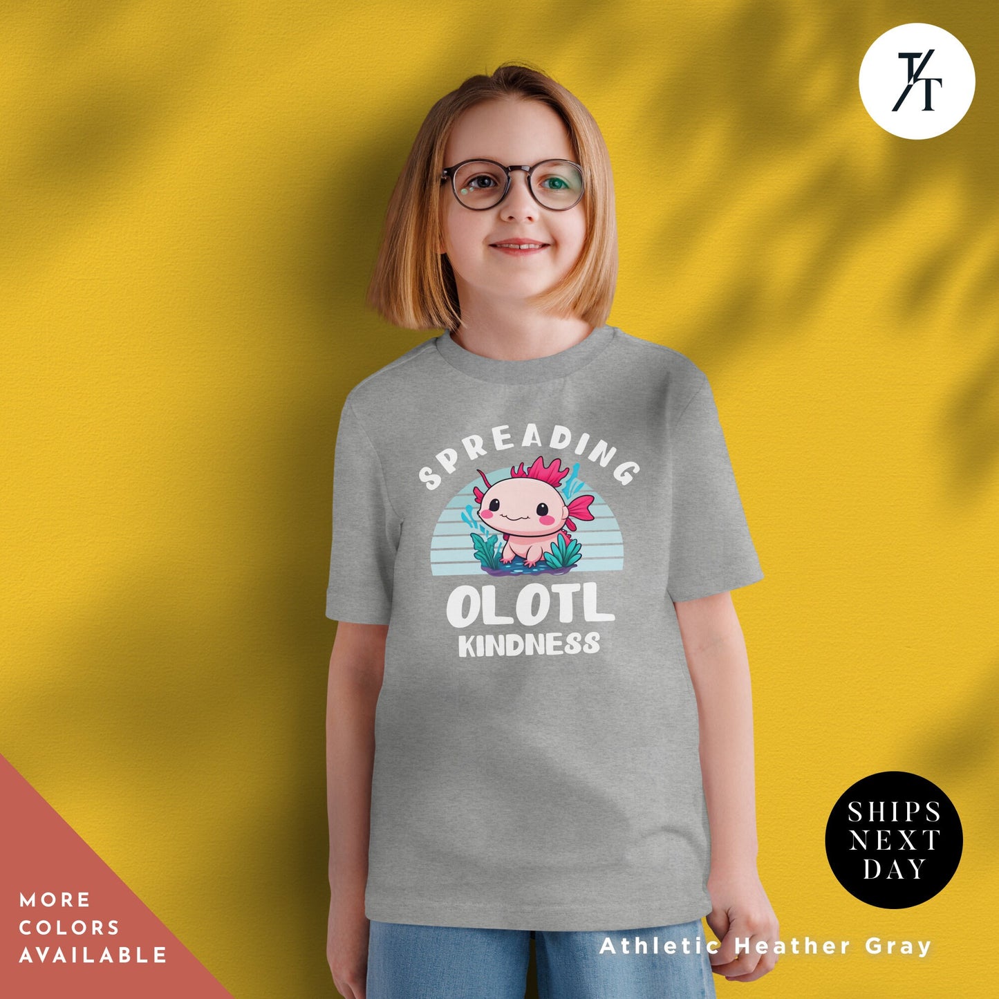 a little girl wearing a t - shirt that says spreading is olotl kindness, axolotl shirt for girl, Girls Axolotl Shirt, Cute Axolotls tShirt, Funny Axolotls tShirt, Girl Birthday tee, Animal Lover tee, kids birthday