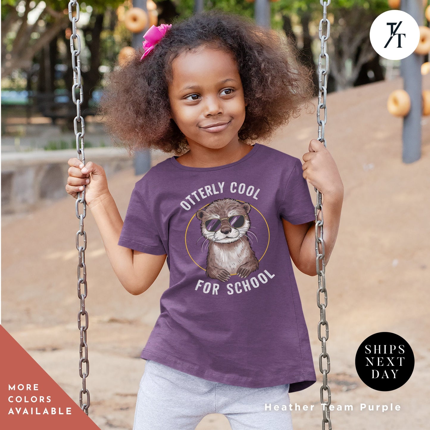 a young girl holding onto a swing with the words ottery cool for school on, Otter shirt kids, Kids Otter T-Shirt, Back To School tee, Otters Gift Kid, Otters Lover Gift, Funny Kid Shirt, Animals tShirt for children