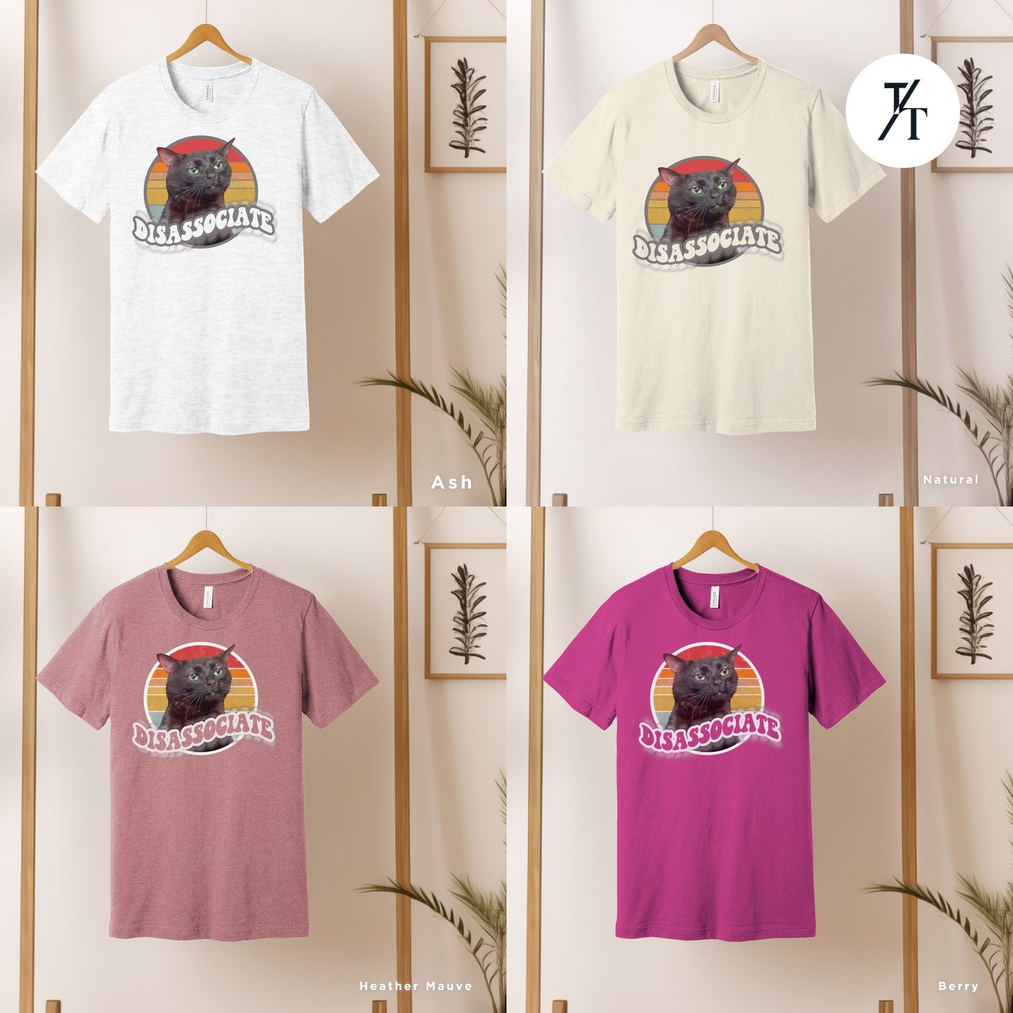 a group of t - shirts hanging on a wall, Zoning out shirt, black cat Zoning Out Funny Meme shirt, Unisex Funny Instagram Meme tee, Disassociating Black Cat Tiktok Trend, catmom gift